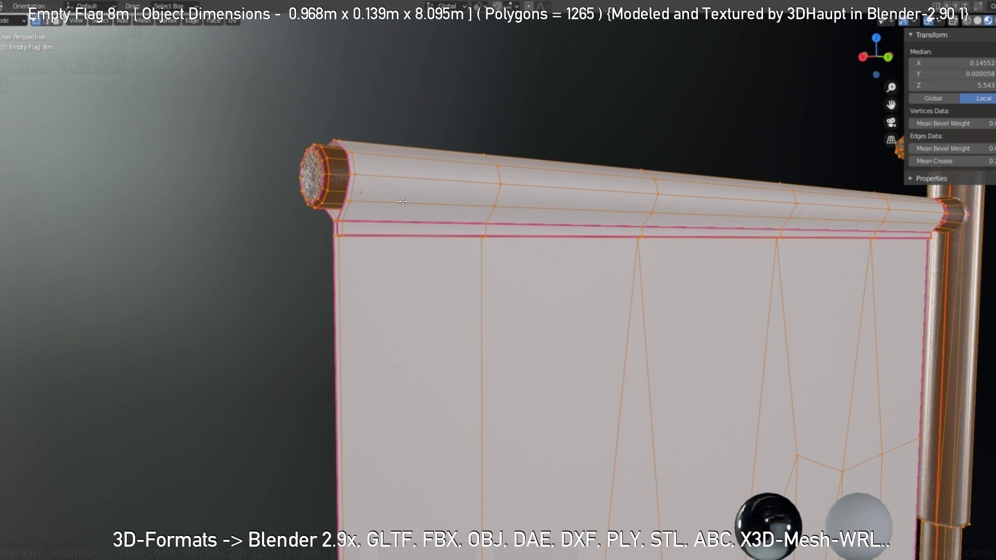 Empty Flag 8m Low-poly 3D model_2