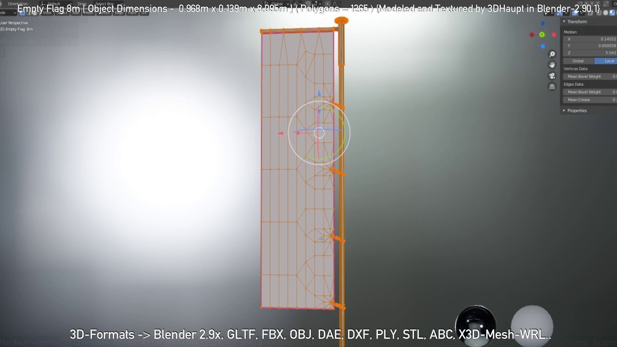 Empty Flag 8m Low-poly 3D model_75