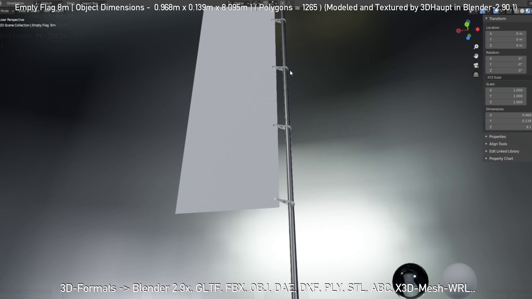 Empty Flag 8m Low-poly 3D model_85