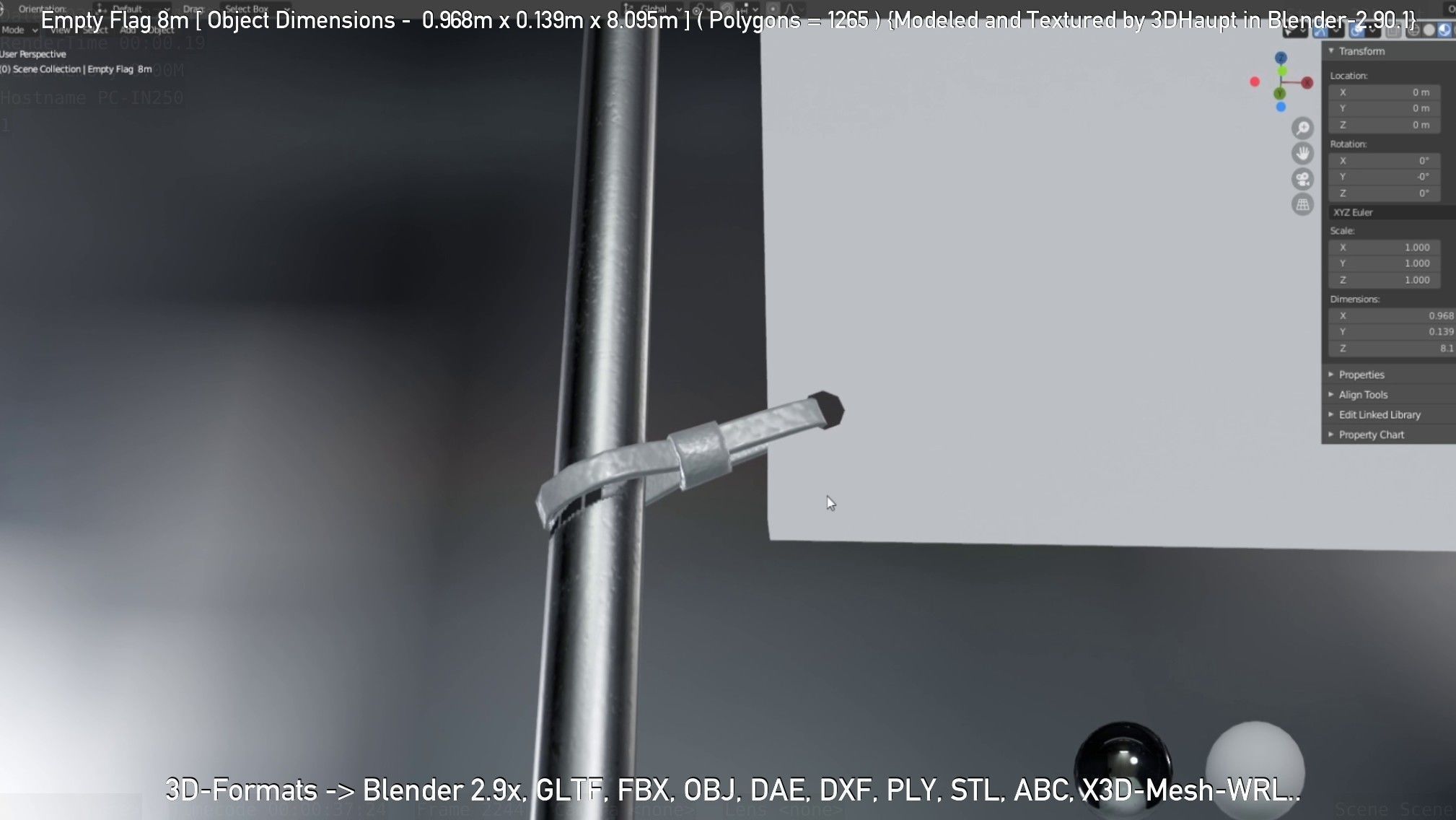 Empty Flag 8m Low-poly 3D model_71