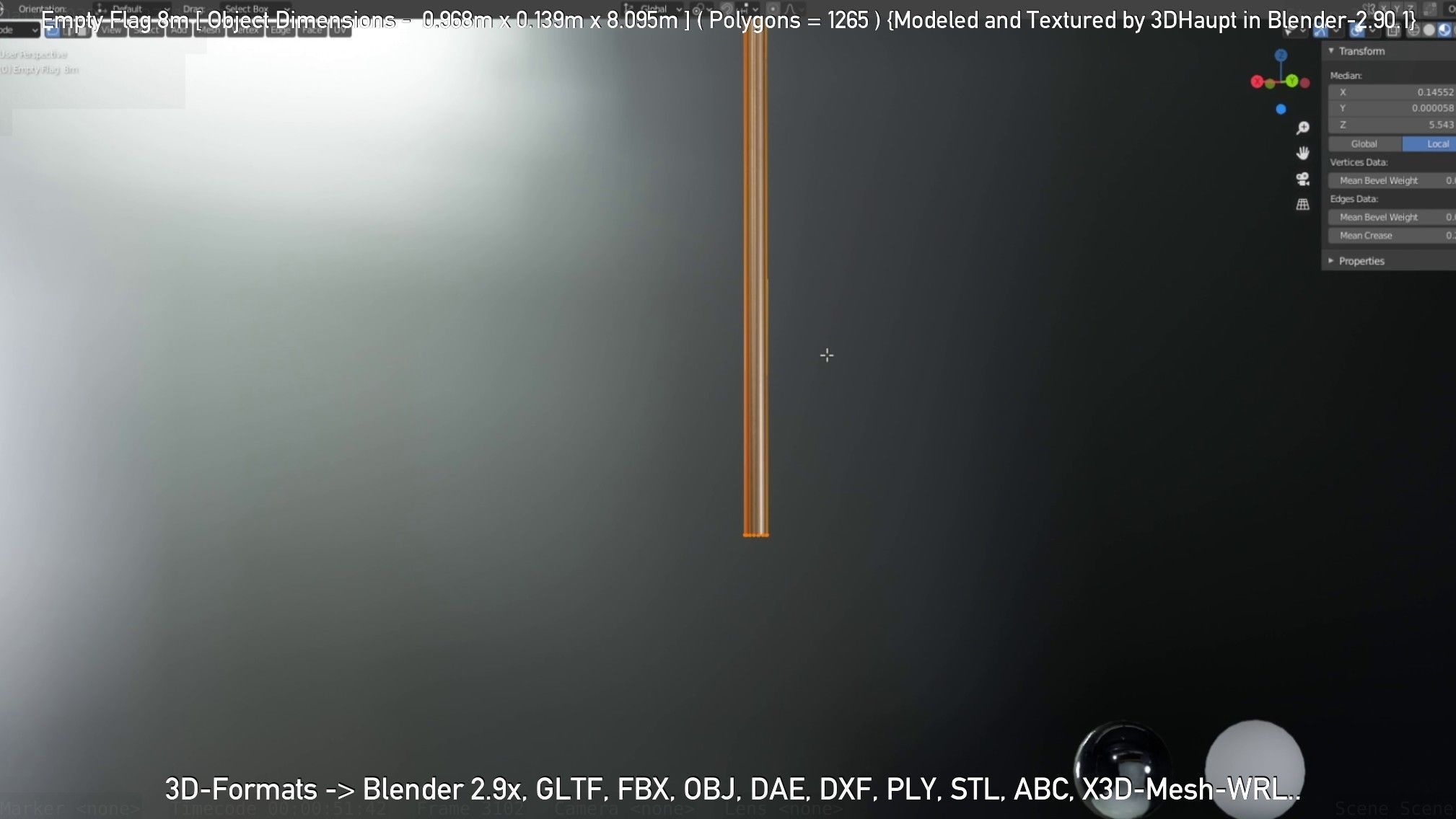 Empty Flag 8m Low-poly 3D model_33