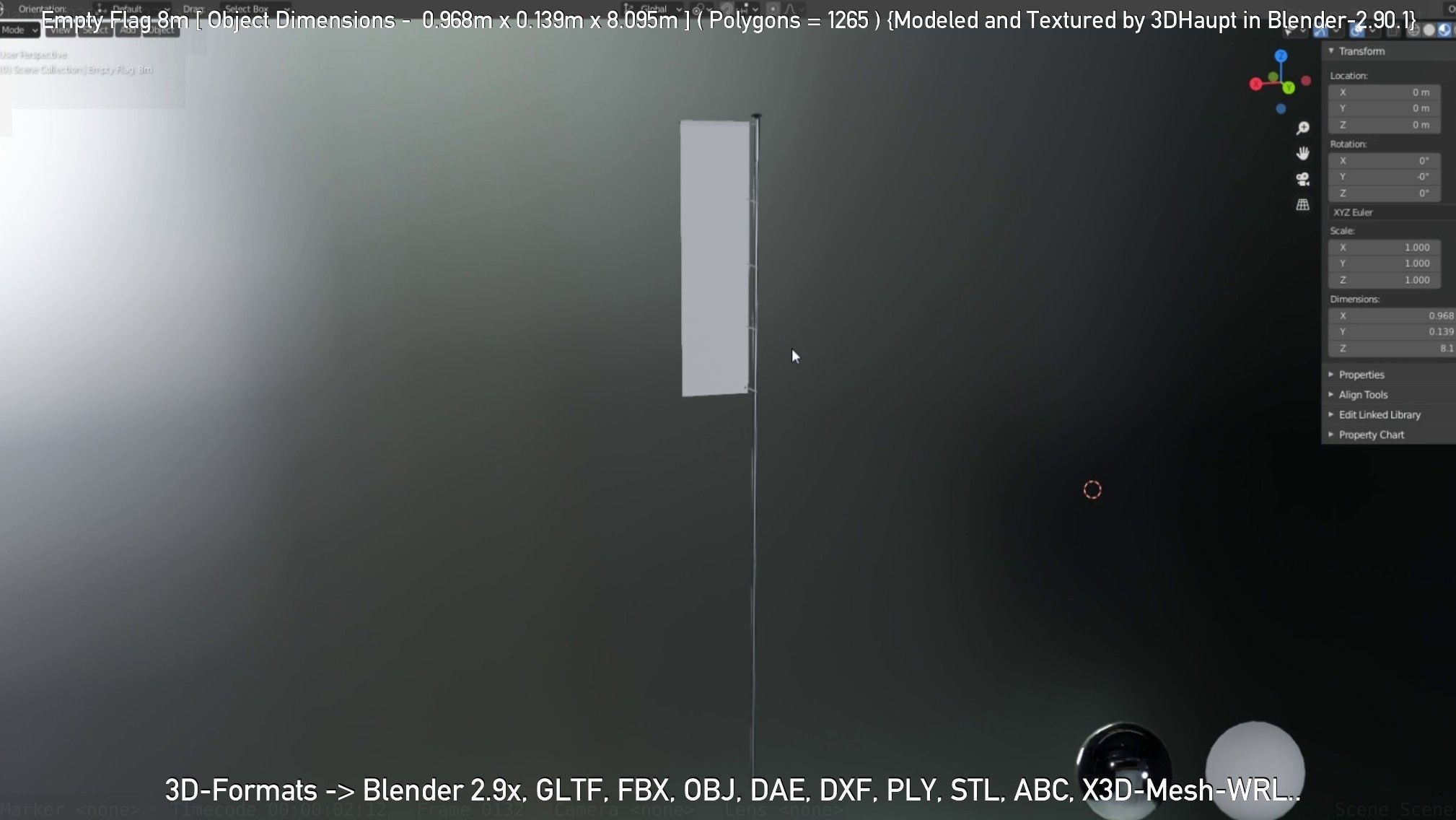 Empty Flag 8m Low-poly 3D model_38