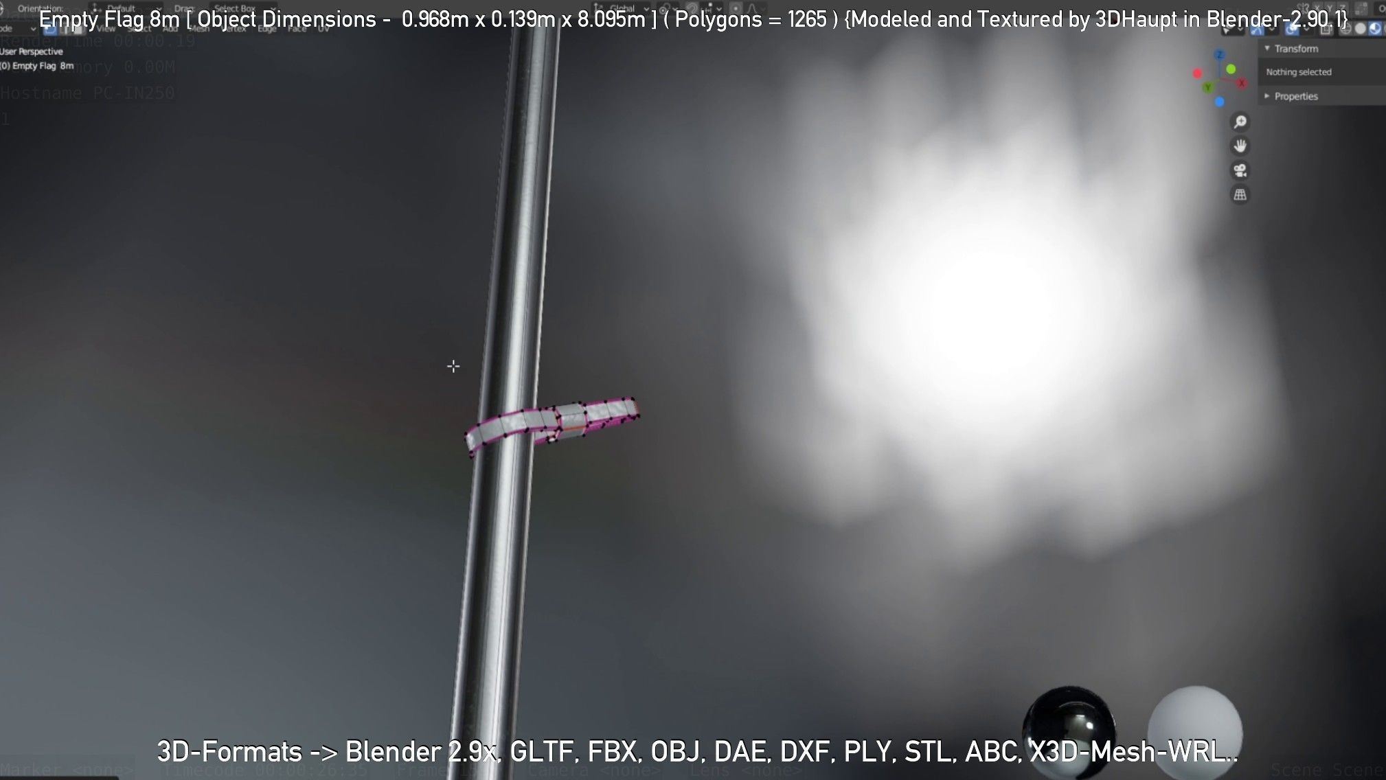 Empty Flag 8m Low-poly 3D model_64