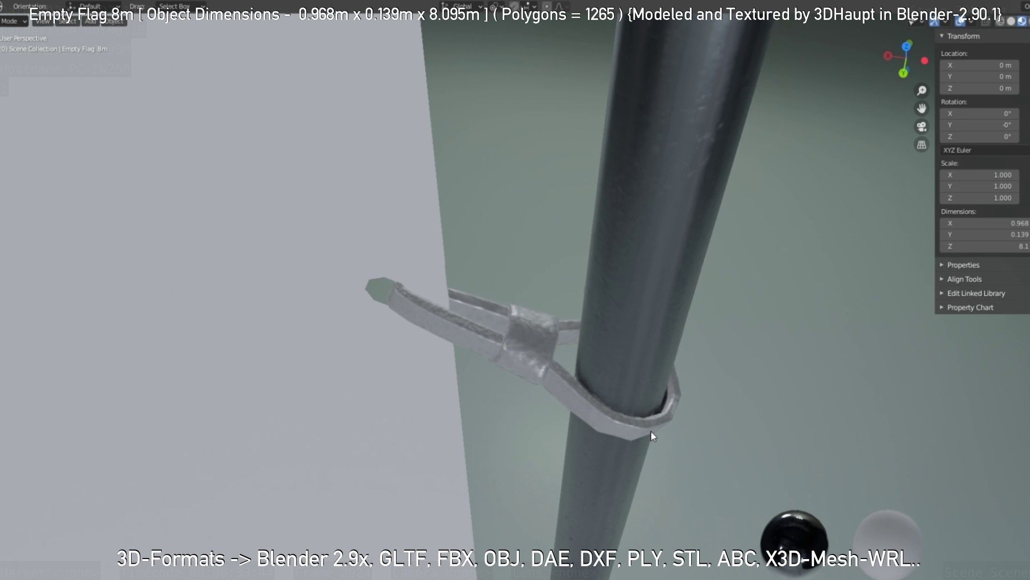 Empty Flag 8m Low-poly 3D model_15