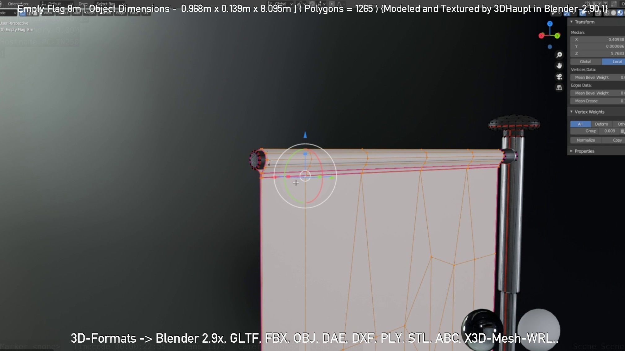 Empty Flag 8m Low-poly 3D model_8