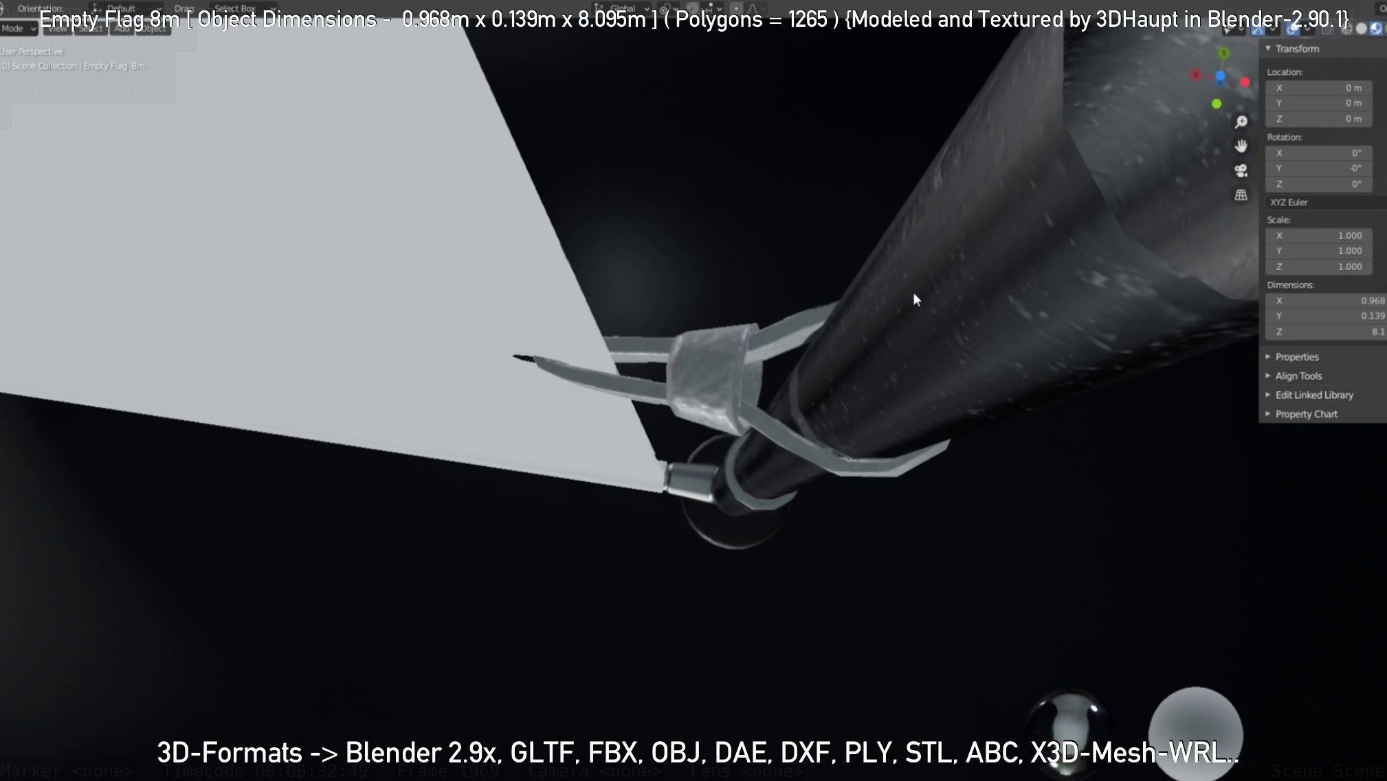 Empty Flag 8m Low-poly 3D model_14