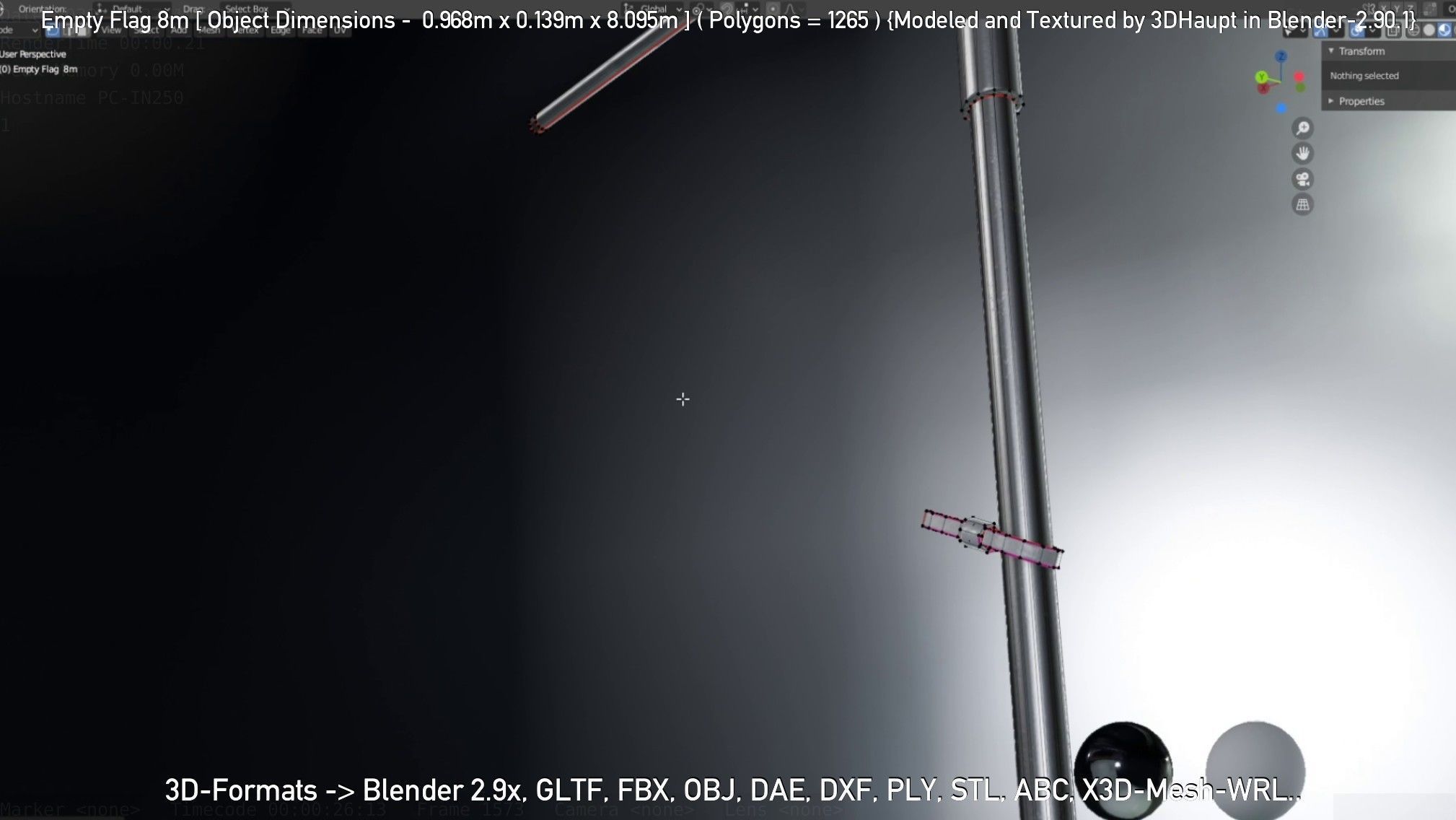 Empty Flag 8m Low-poly 3D model_10