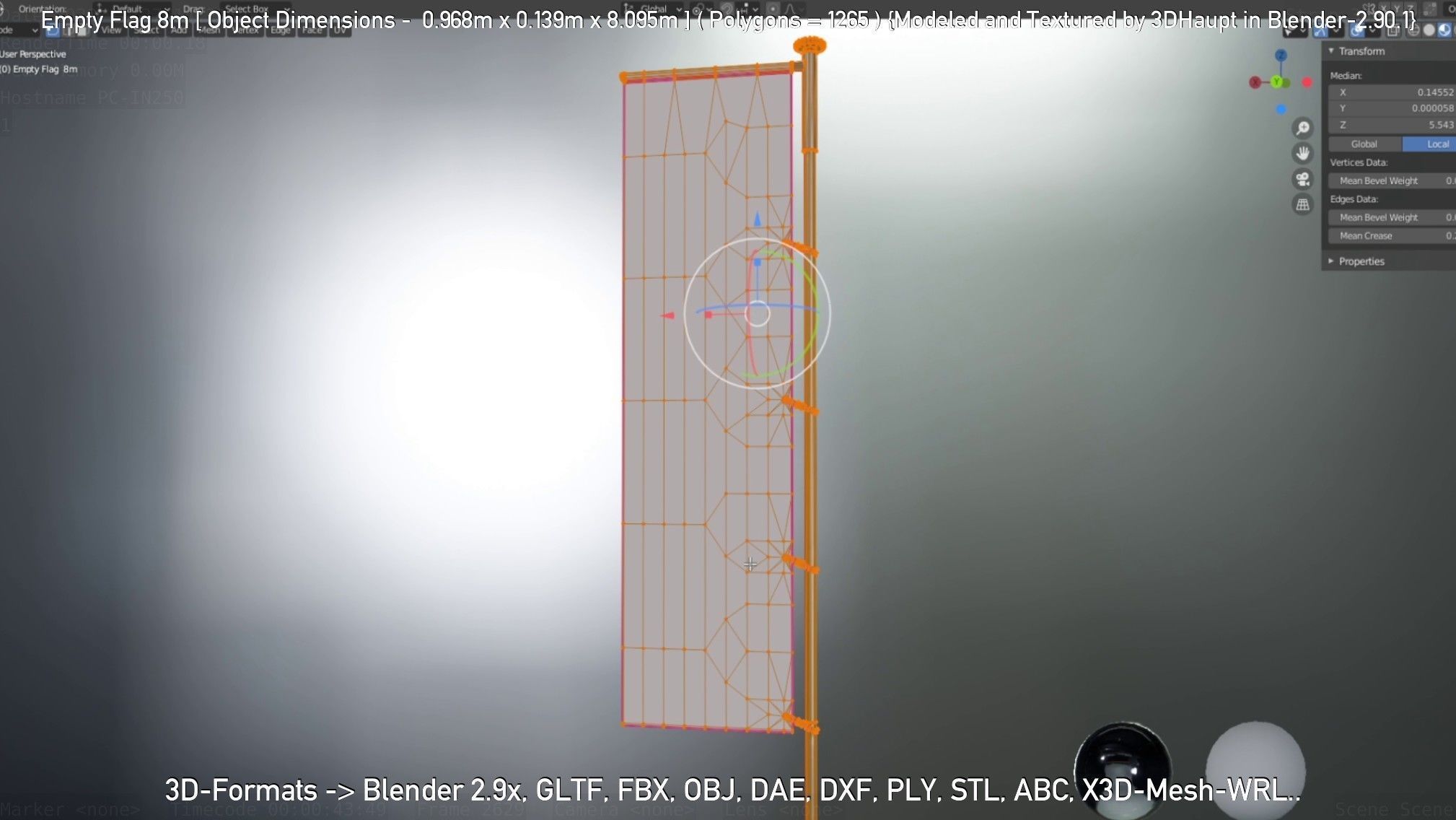 Empty Flag 8m Low-poly 3D model_25