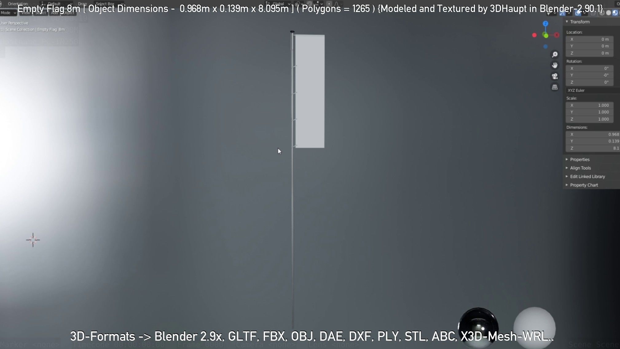 Empty Flag 8m Low-poly 3D model_83