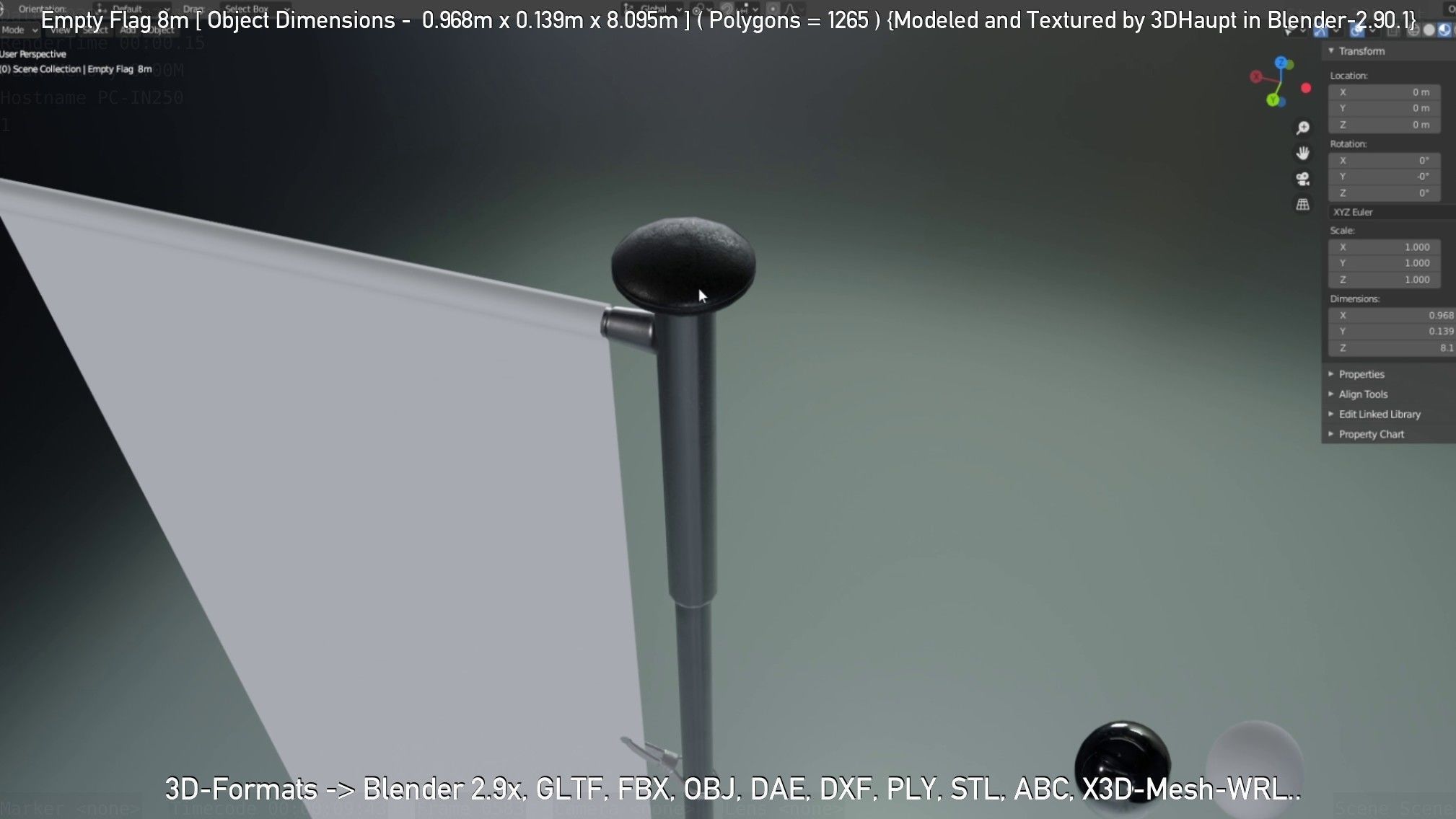 Empty Flag 8m Low-poly 3D model_42