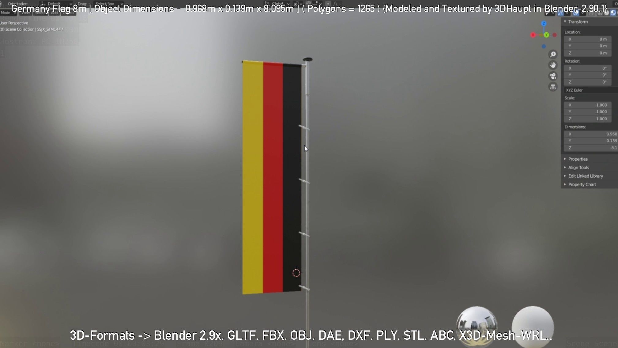 Germany Flag 8m Low-poly 3D model_68
