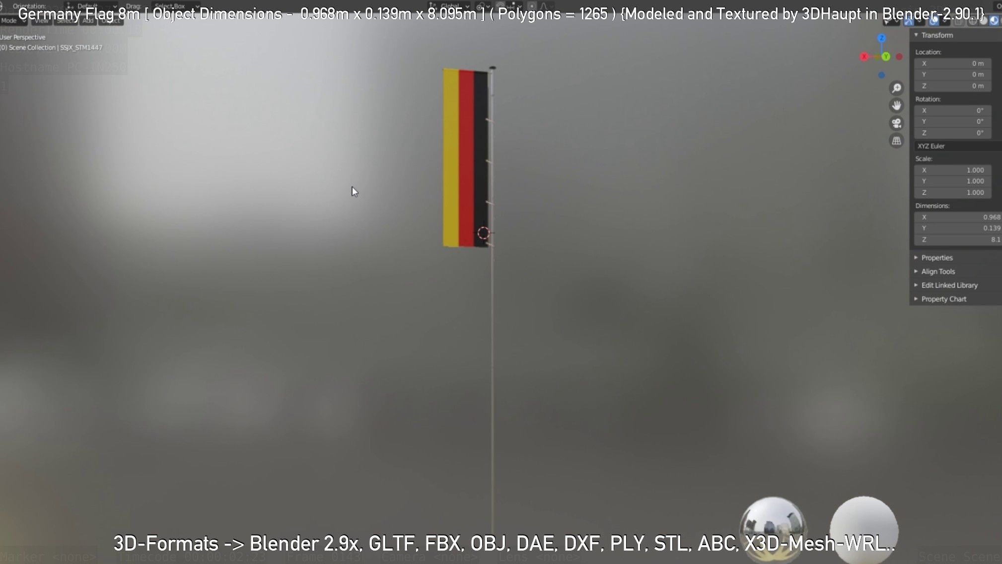 Germany Flag 8m Low-poly 3D model_67