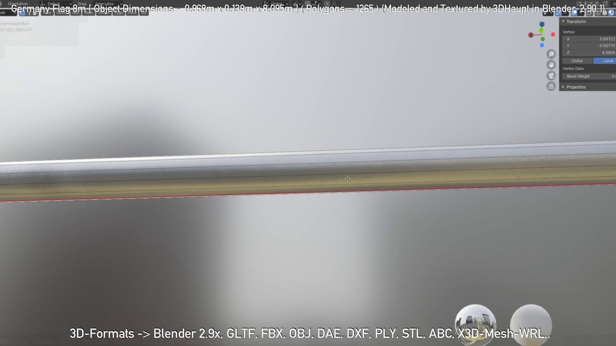 Germany Flag 8m Low-poly 3D model_48