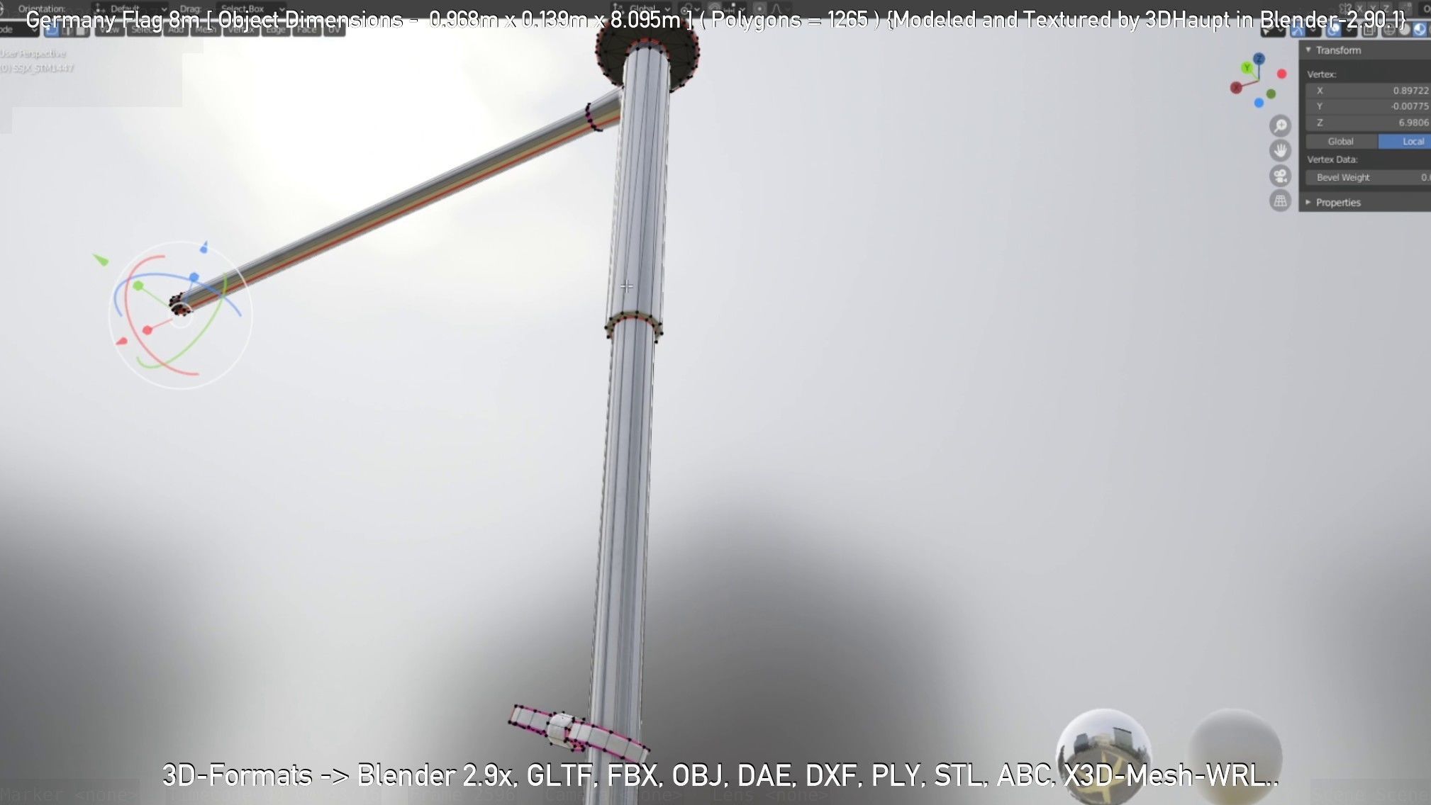 Germany Flag 8m Low-poly 3D model_12