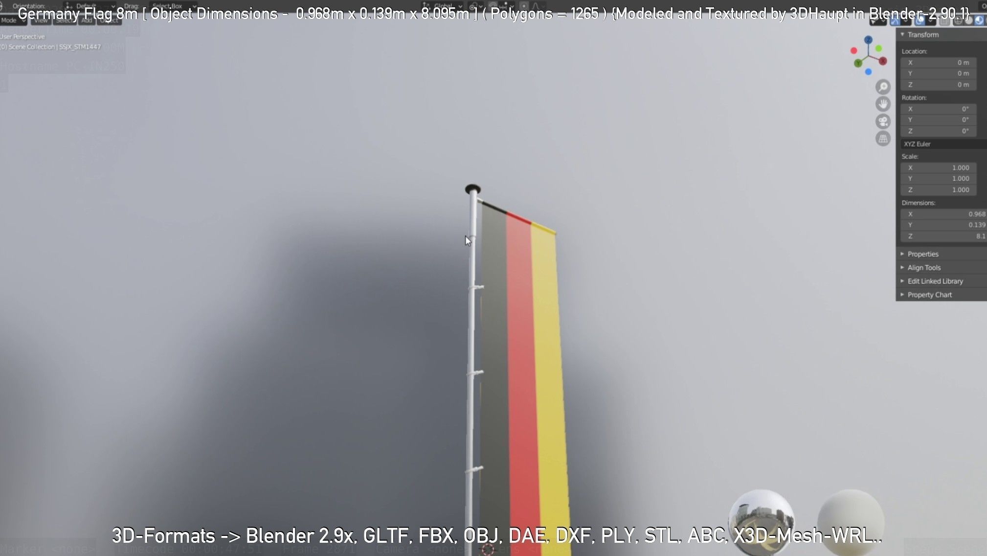 Germany Flag 8m Low-poly 3D model_57