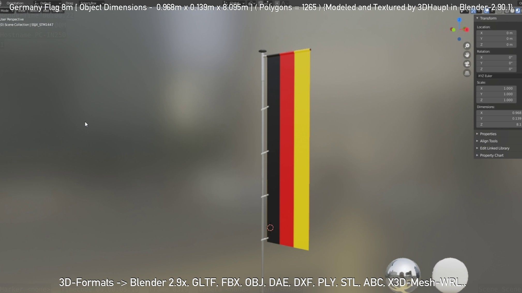 Germany Flag 8m Low-poly 3D model_90
