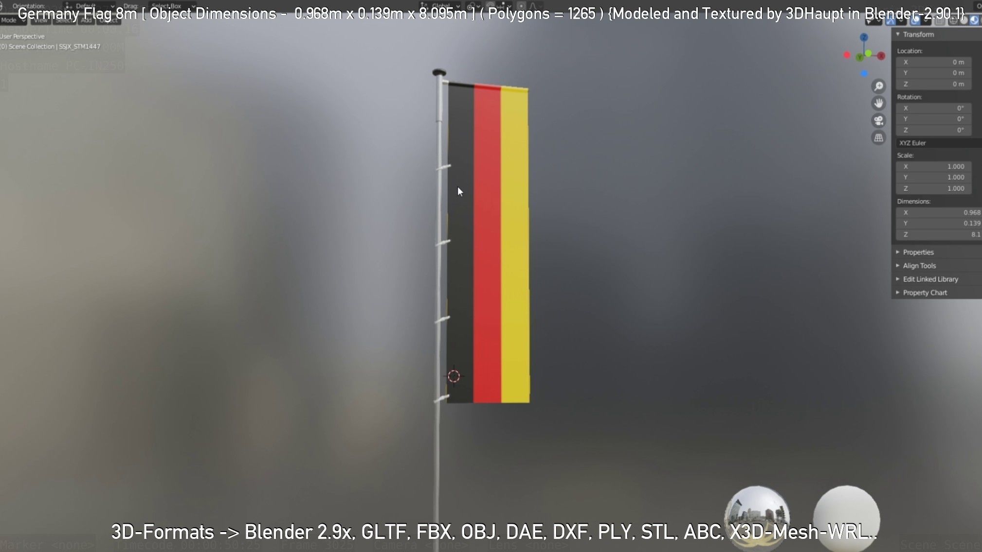 Germany Flag 8m Low-poly 3D model_82