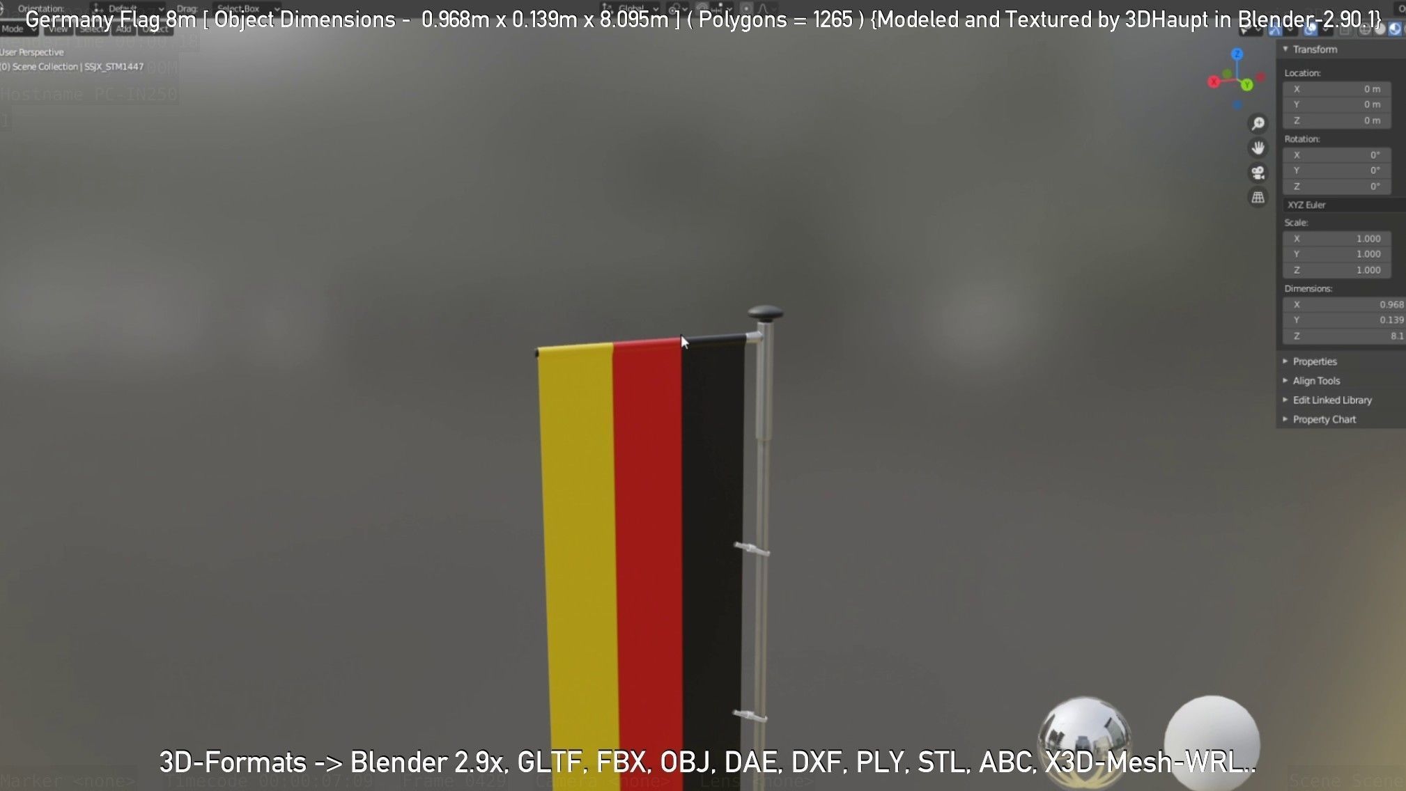 Germany Flag 8m Low-poly 3D model_92
