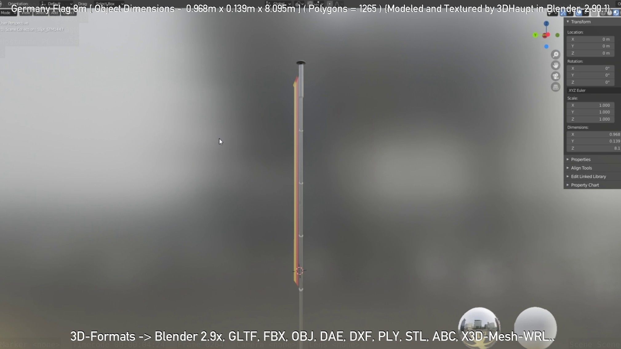 Germany Flag 8m Low-poly 3D model_89