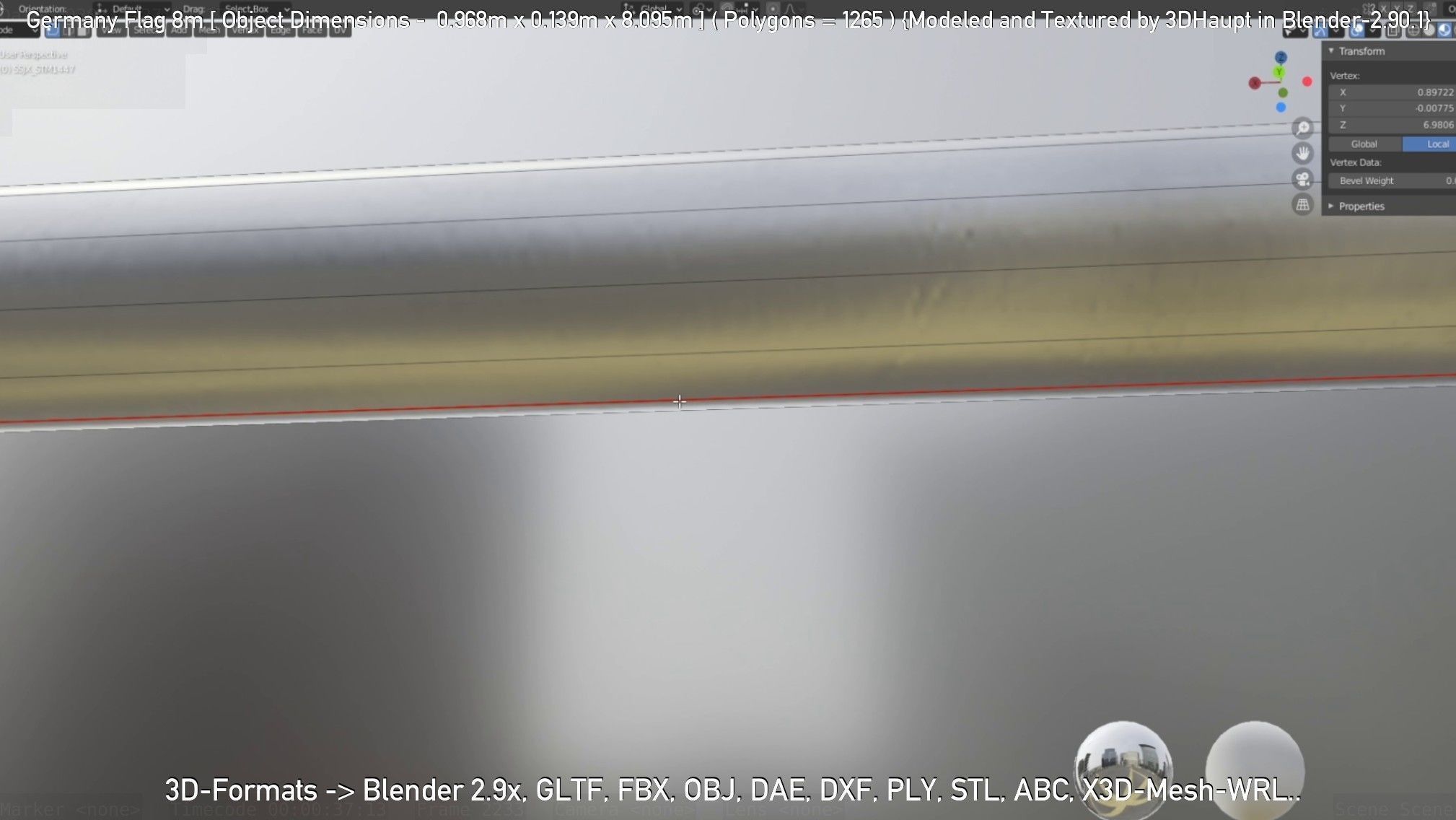 Germany Flag 8m Low-poly 3D model_113