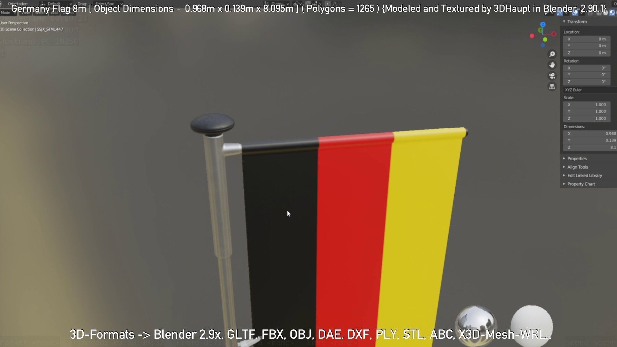 Germany Flag 8m Low-poly 3D model_62