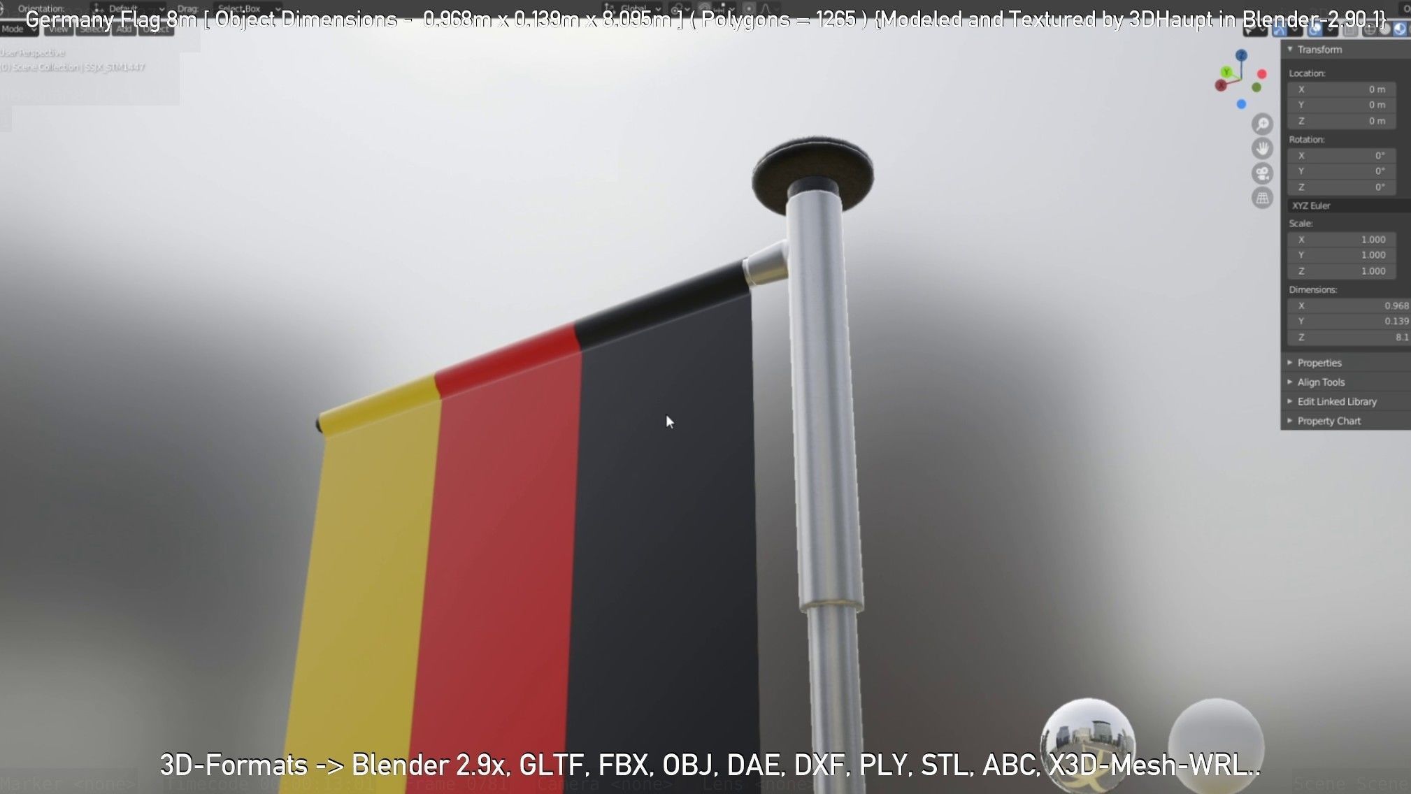 Germany Flag 8m Low-poly 3D model_2