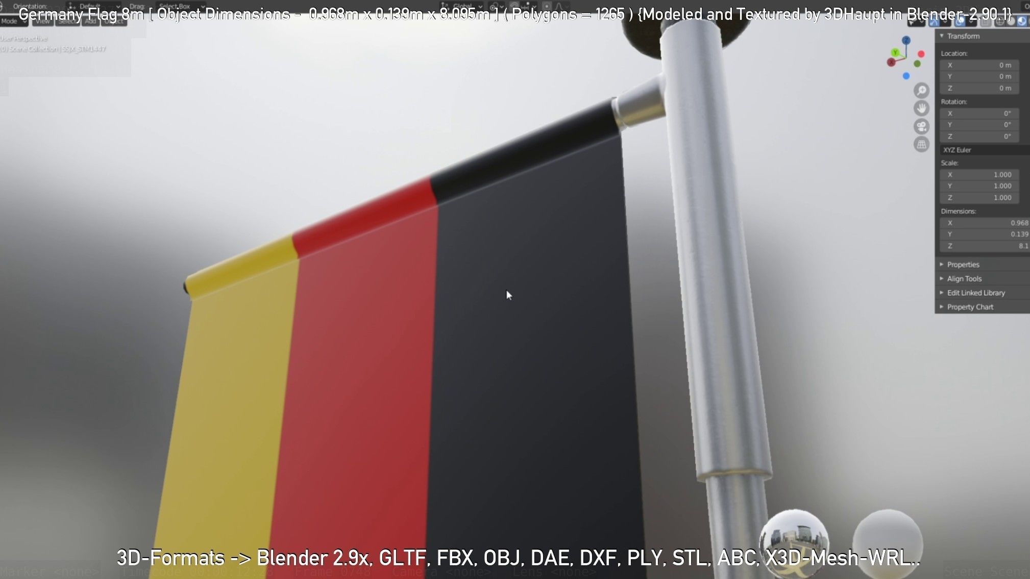Germany Flag 8m Low-poly 3D model_21