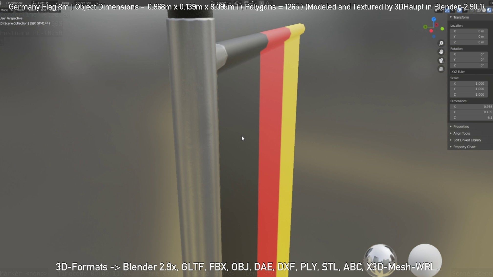 Germany Flag 8m Low-poly 3D model_95