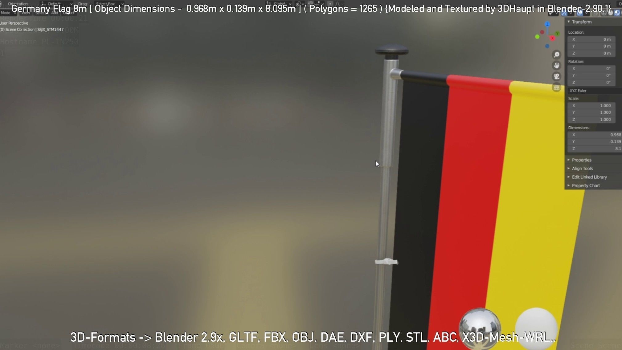 Germany Flag 8m Low-poly 3D model_51