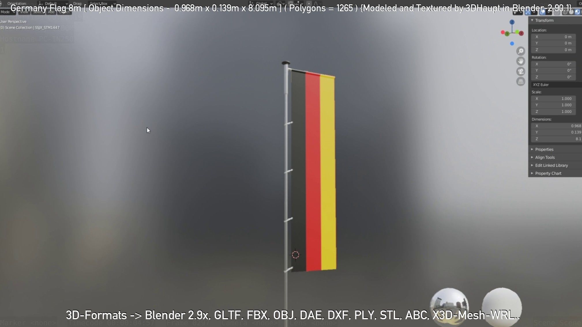 Germany Flag 8m Low-poly 3D model_69