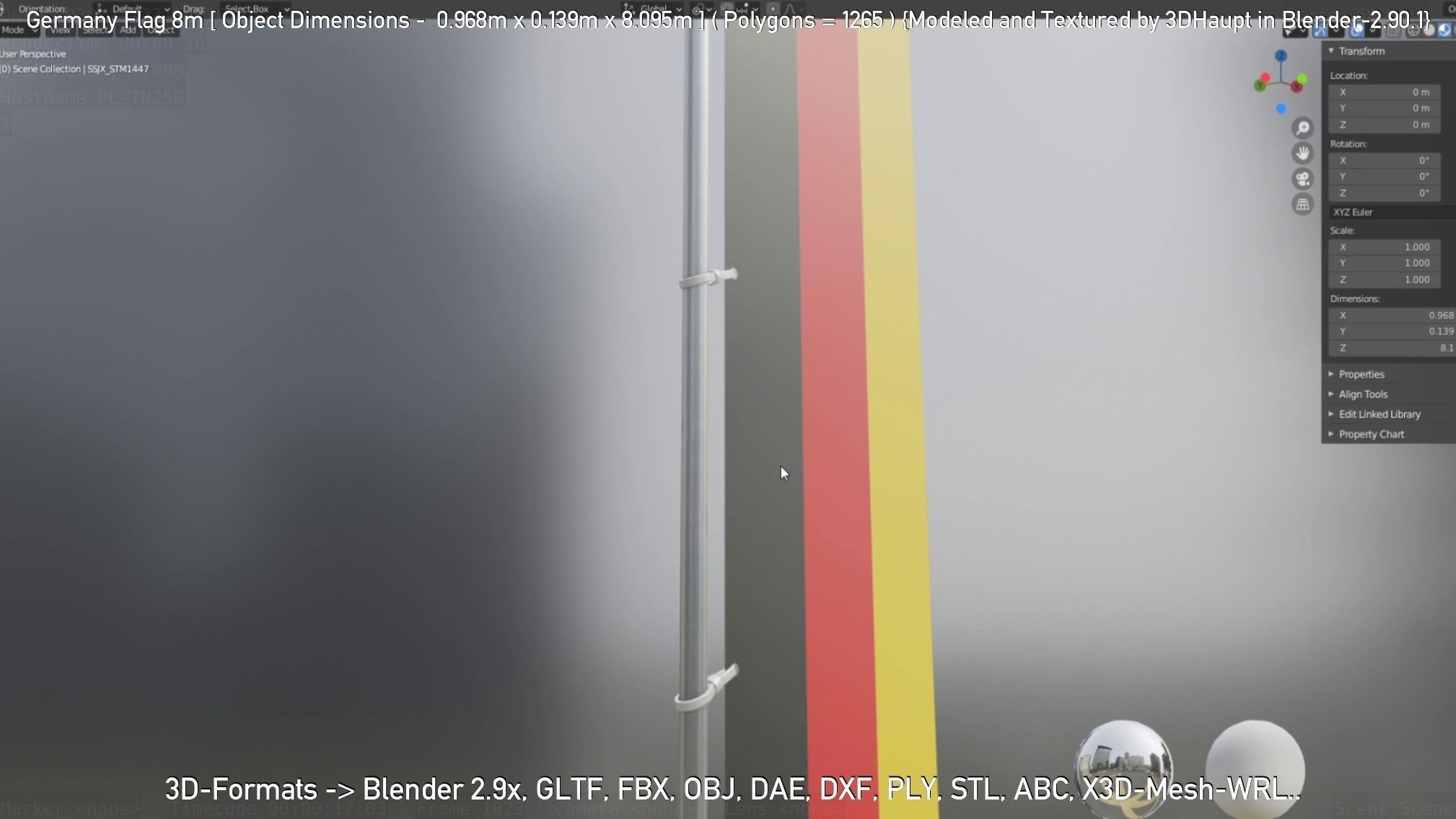 Germany Flag 8m Low-poly 3D model_30