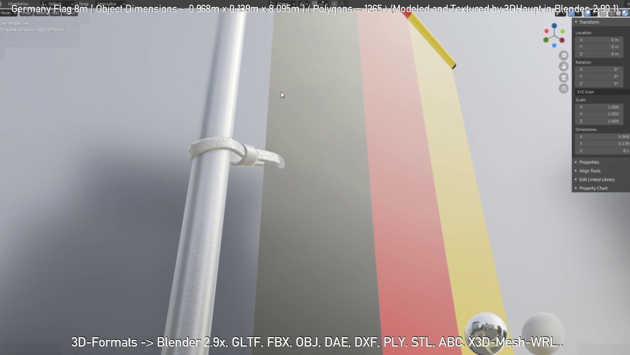 Germany Flag 8m Low-poly 3D model_56