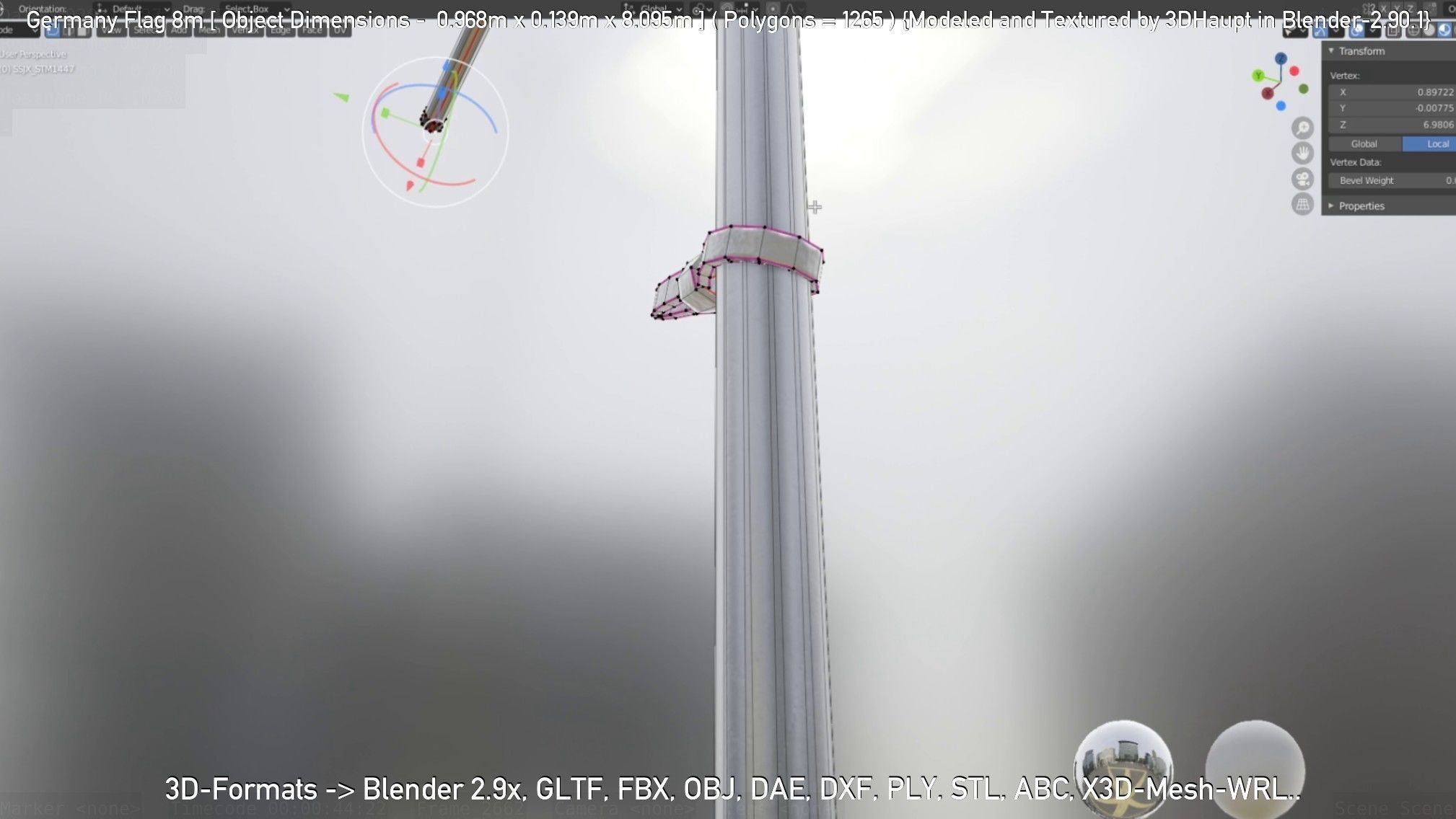 Germany Flag 8m Low-poly 3D model_77