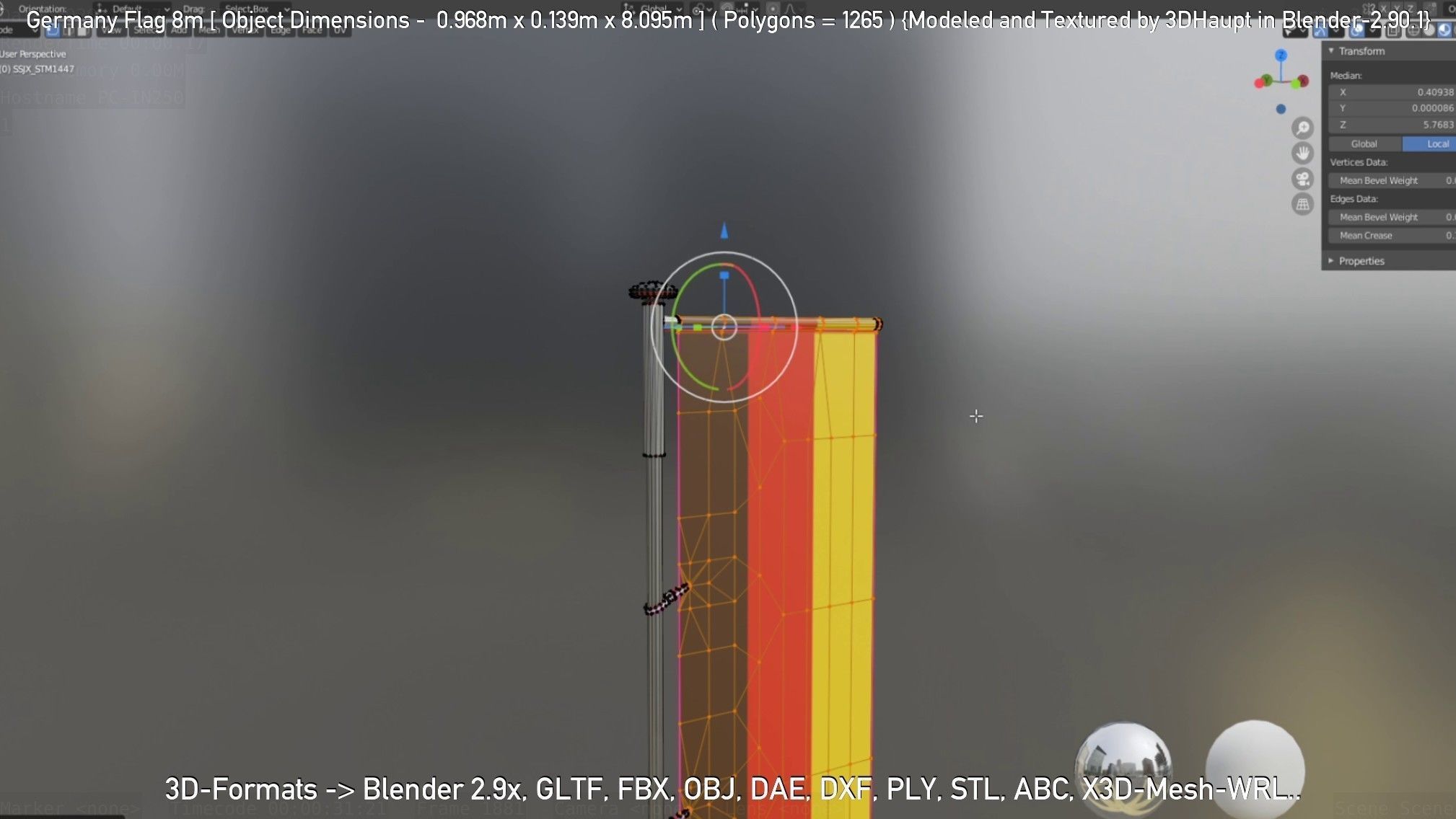 Germany Flag 8m Low-poly 3D model_112