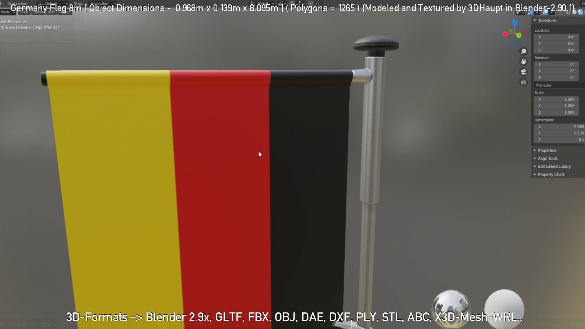 Germany Flag 8m Low-poly 3D model_40