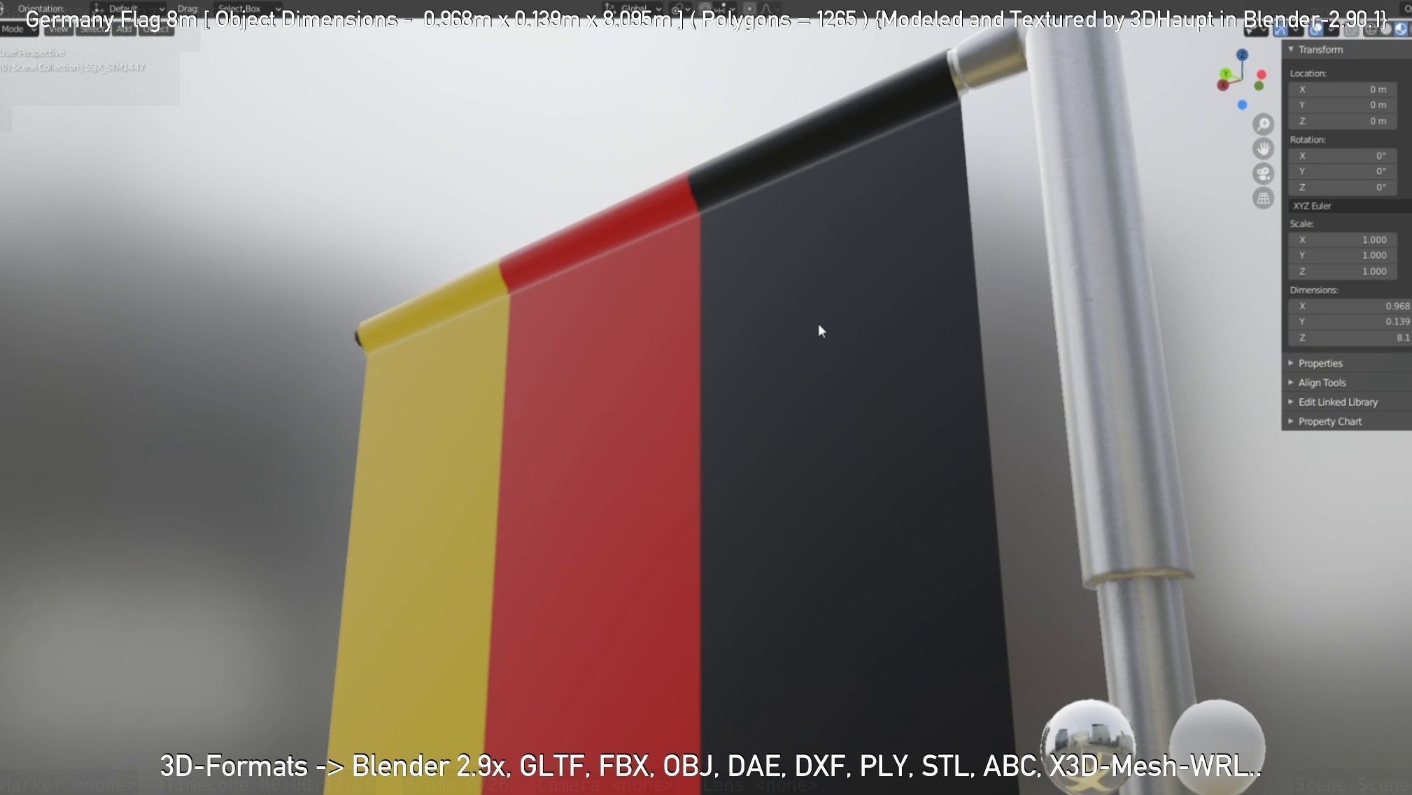 Germany Flag 8m Low-poly 3D model_71