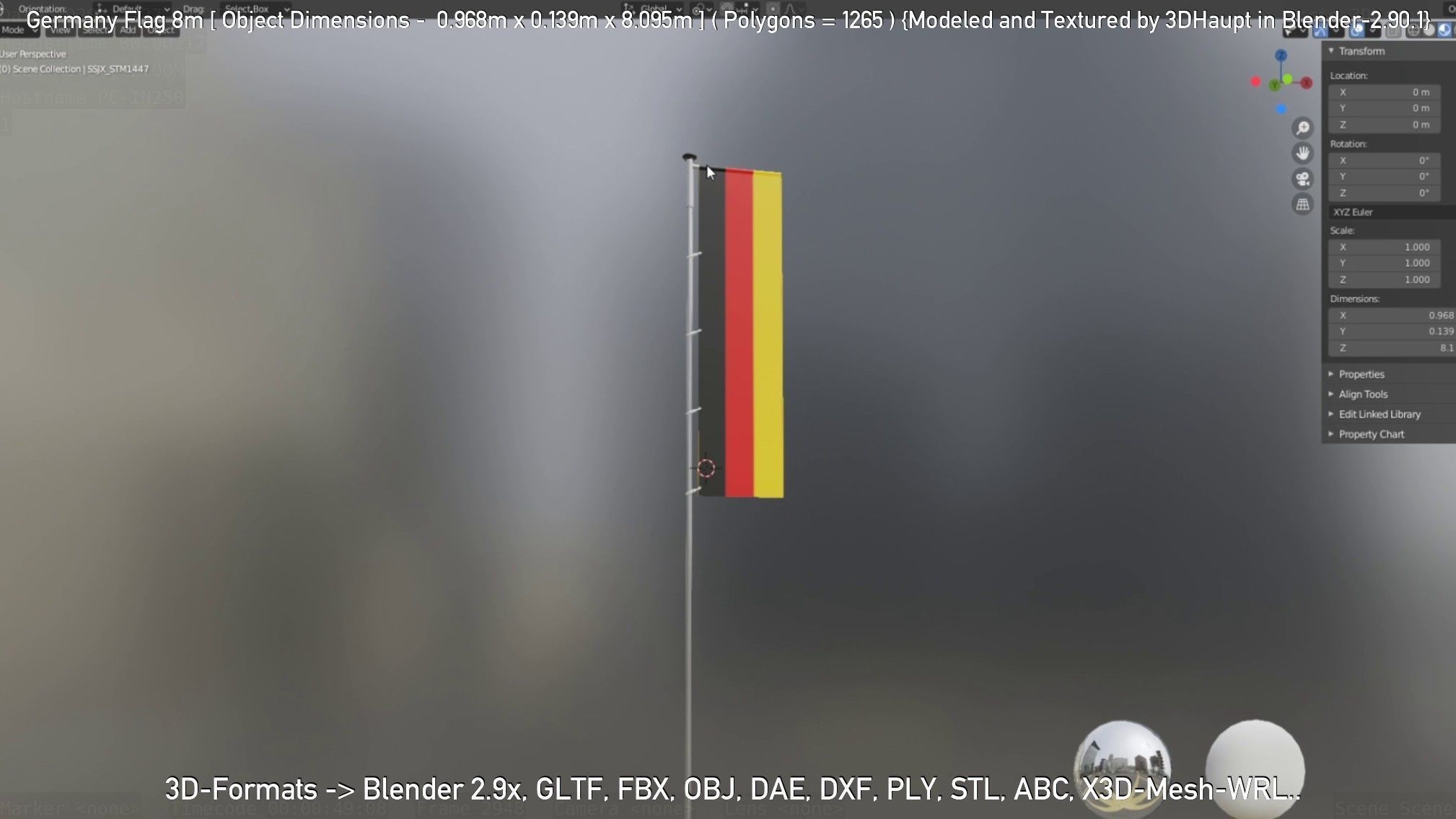 Germany Flag 8m Low-poly 3D model_58