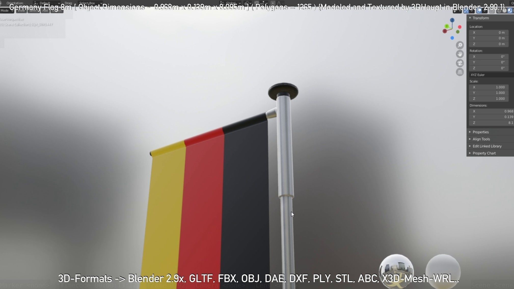 Germany Flag 8m Low-poly 3D model_96