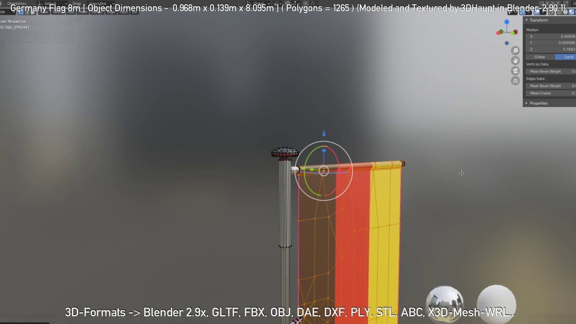 Germany Flag 8m Low-poly 3D model_6