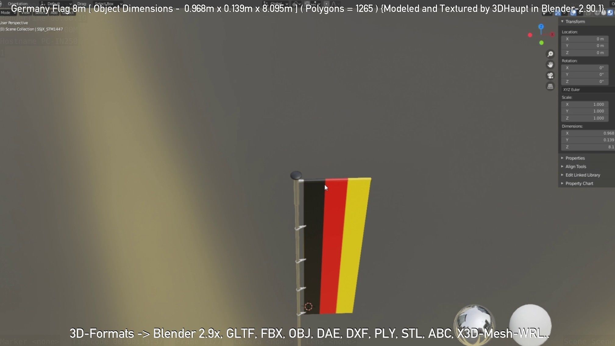 Germany Flag 8m Low-poly 3D model_32