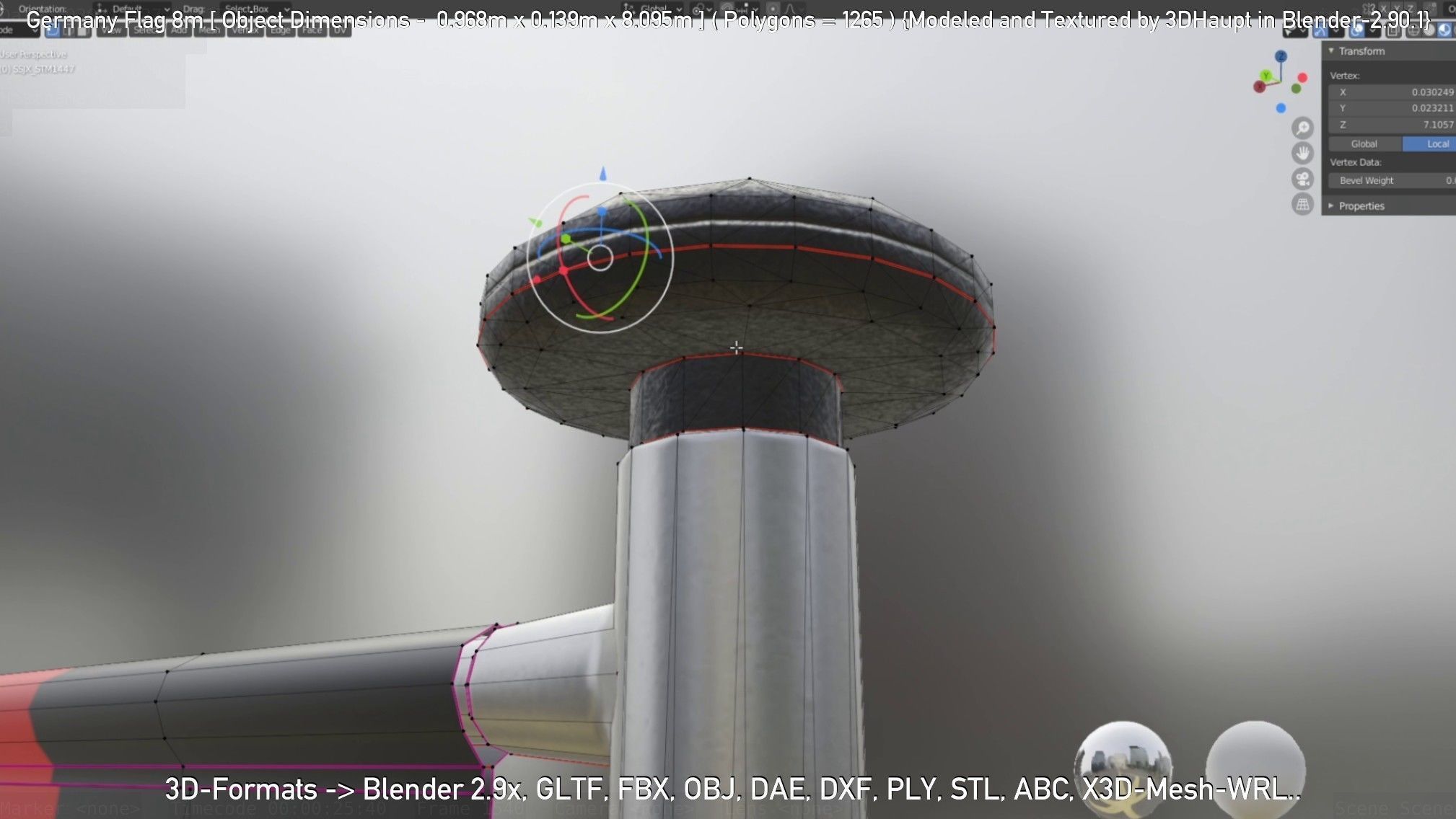 Germany Flag 8m Low-poly 3D model_28