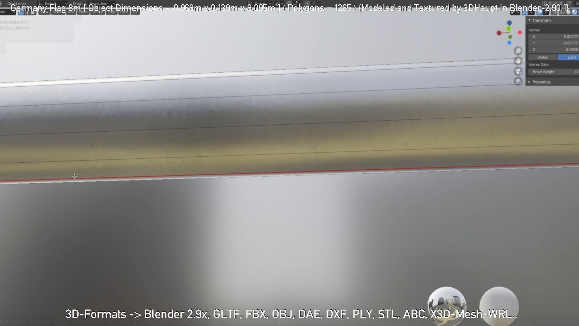 Germany Flag 8m Low-poly 3D model_47