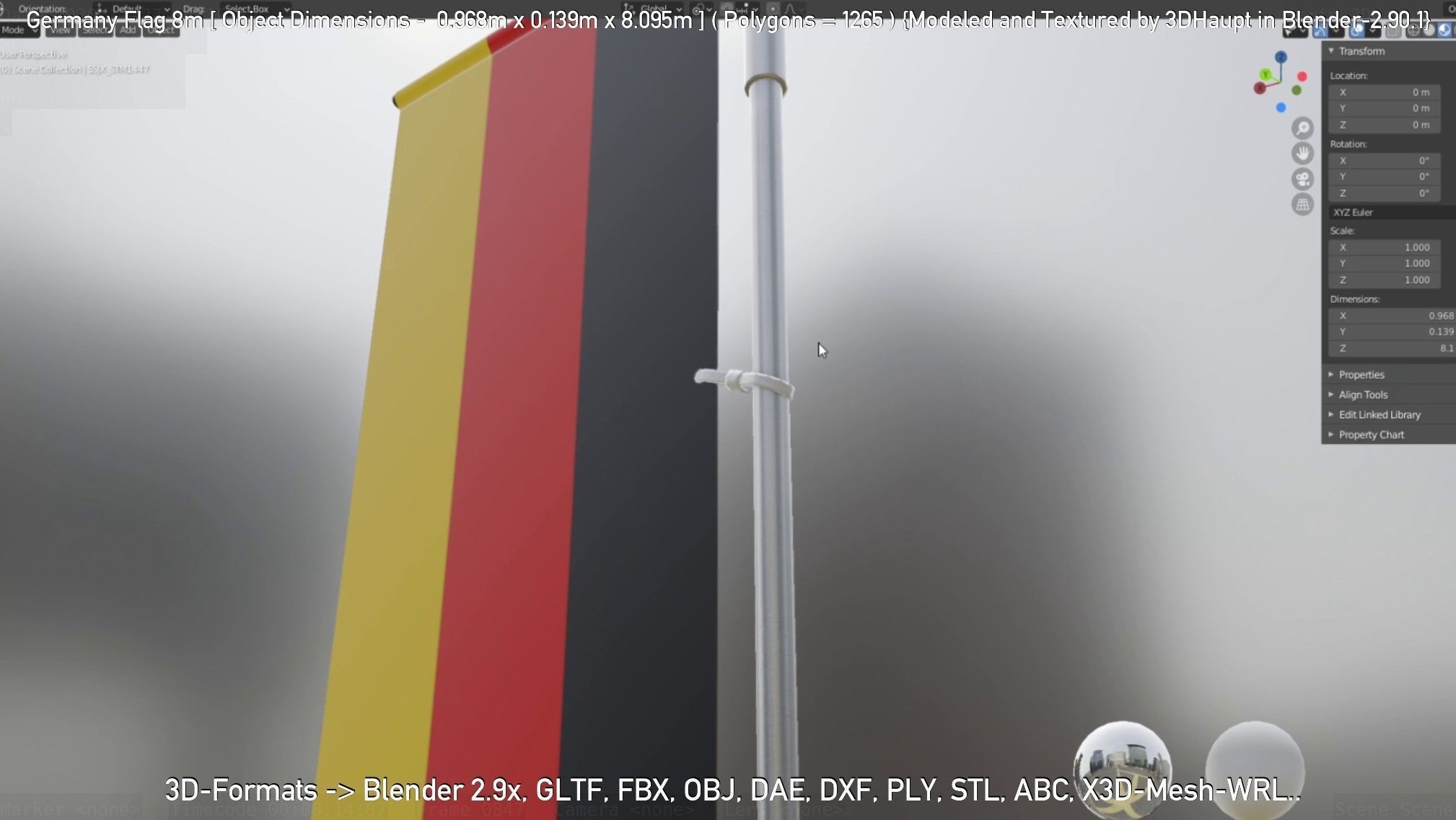 Germany Flag 8m Low-poly 3D model_98