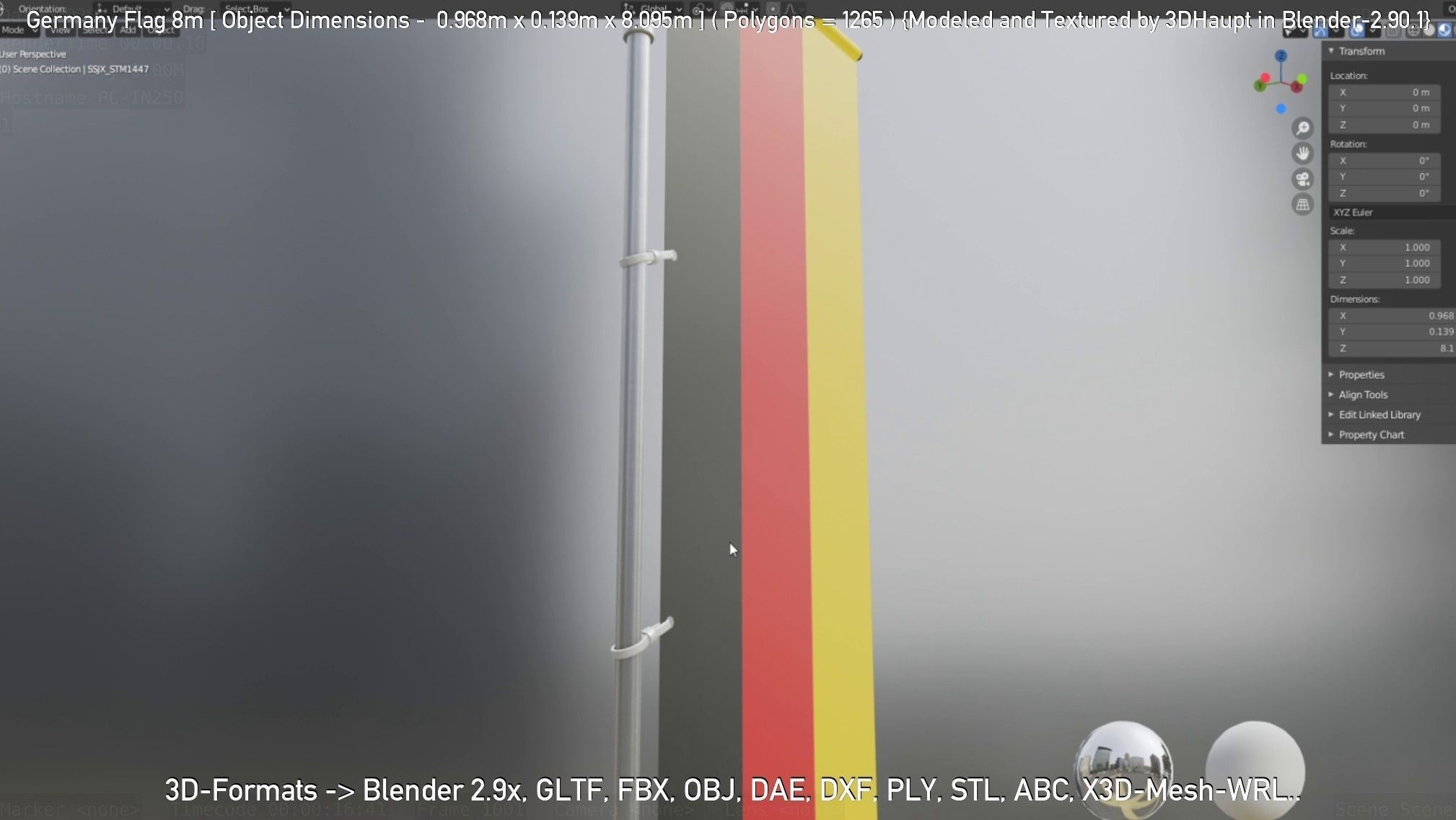 Germany Flag 8m Low-poly 3D model_13