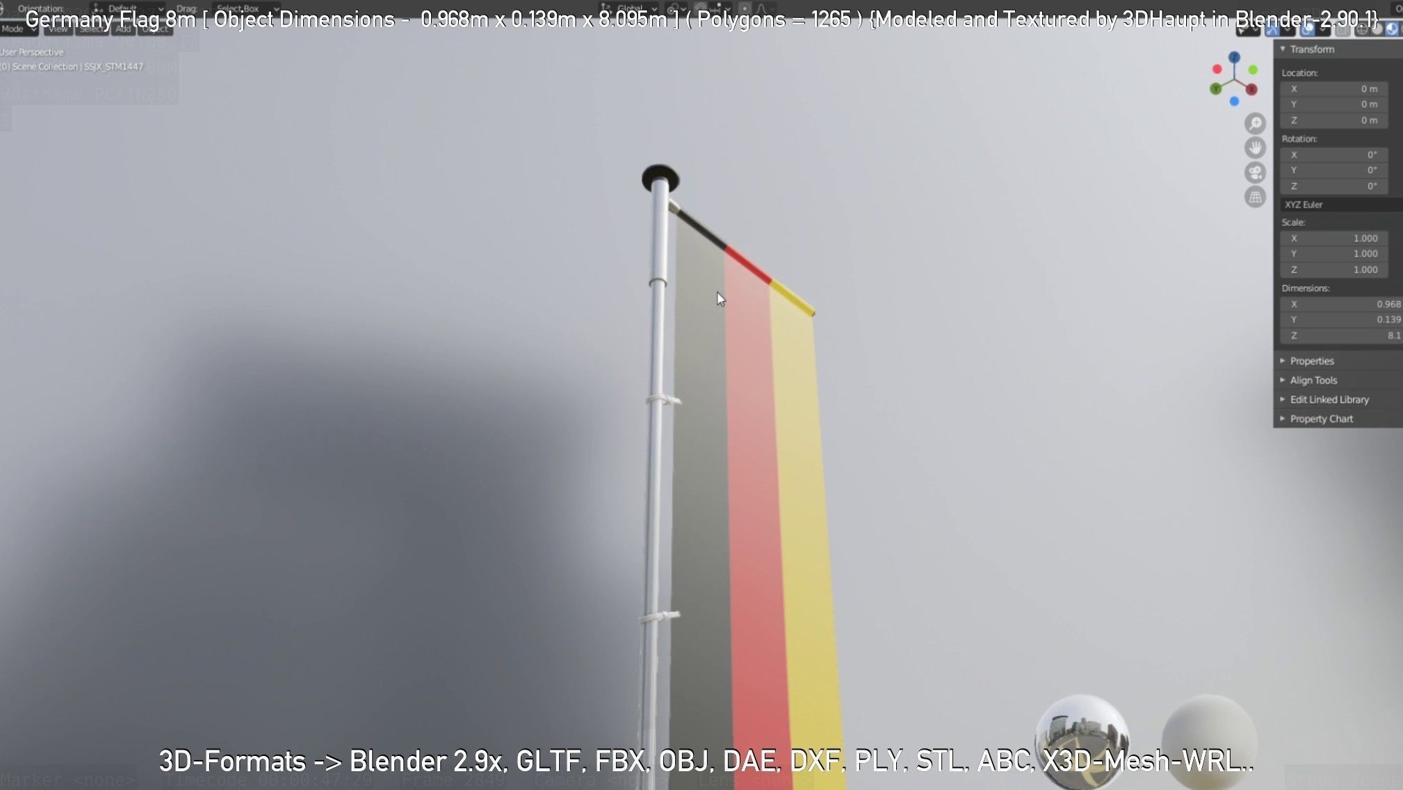 Germany Flag 8m Low-poly 3D model_79