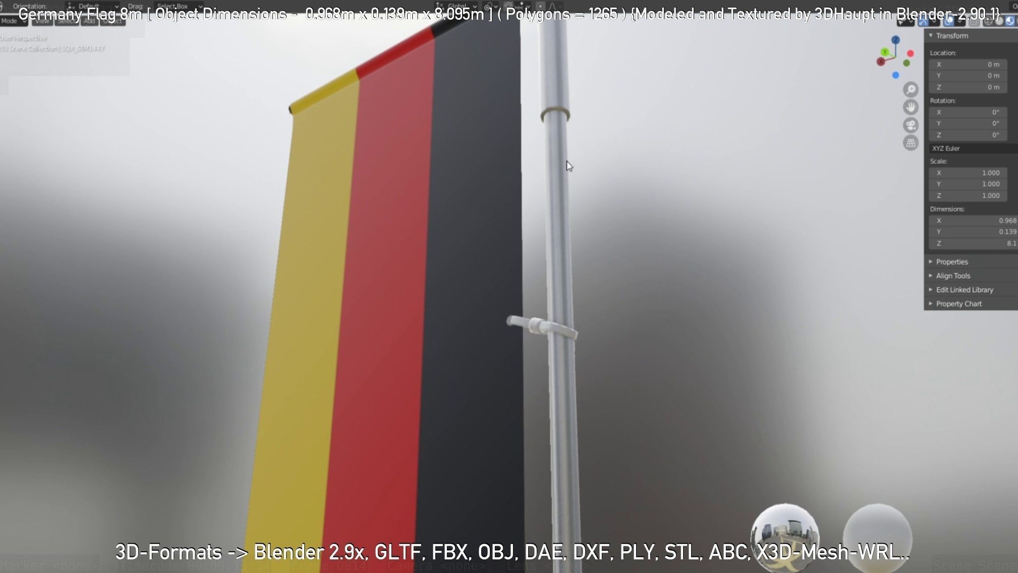 Germany Flag 8m Low-poly 3D model_72