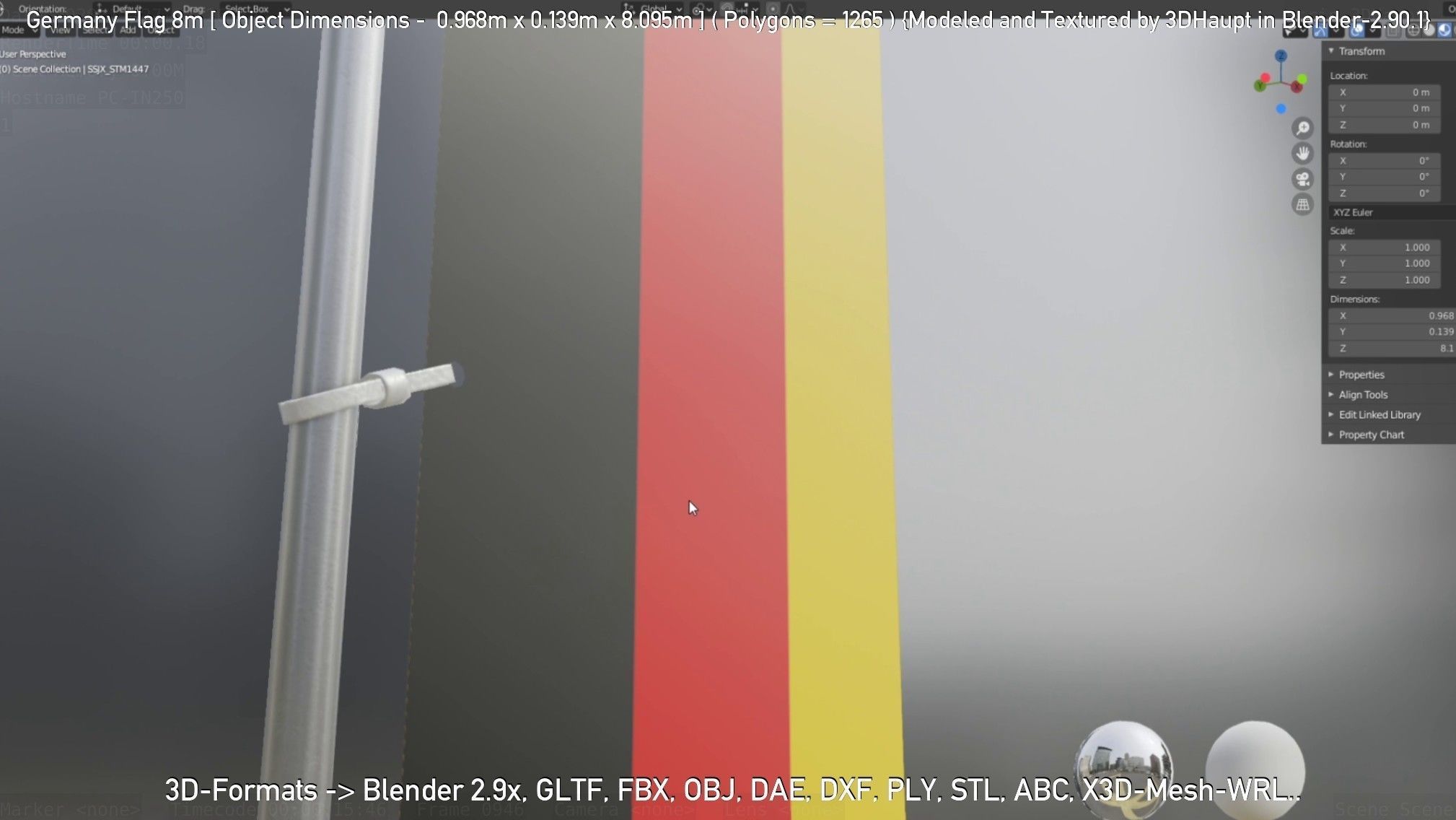Germany Flag 8m Low-poly 3D model_74