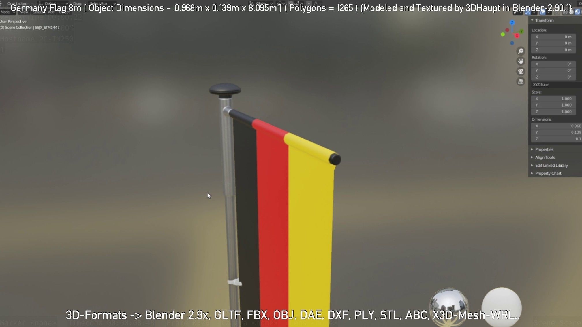 Germany Flag 8m Low-poly 3D model_93