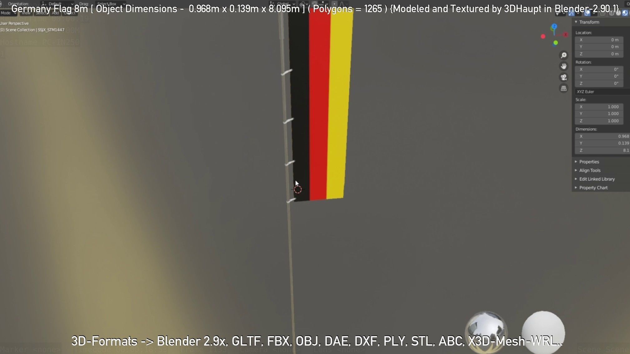 Germany Flag 8m Low-poly 3D model_23