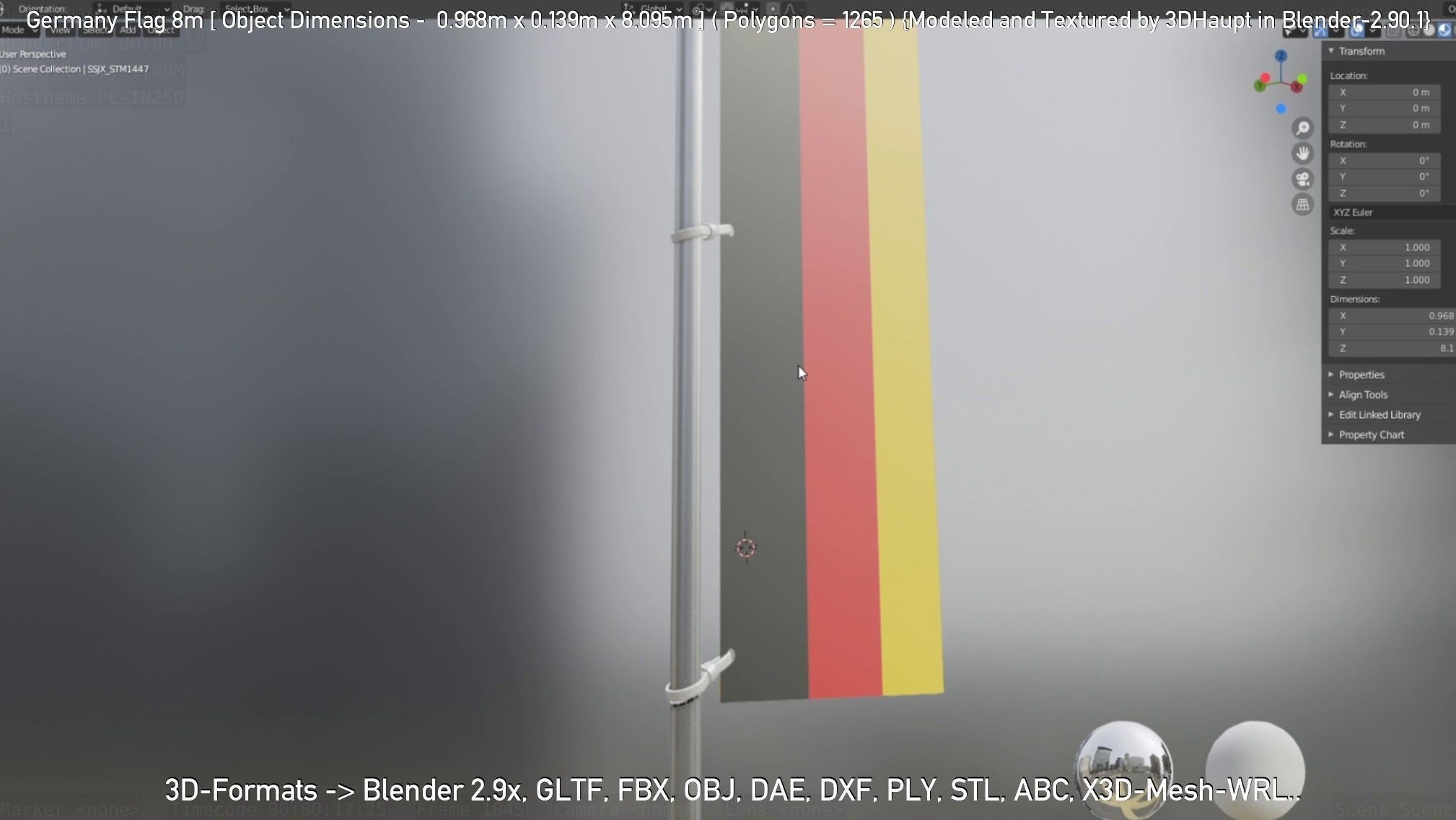 Germany Flag 8m Low-poly 3D model_22